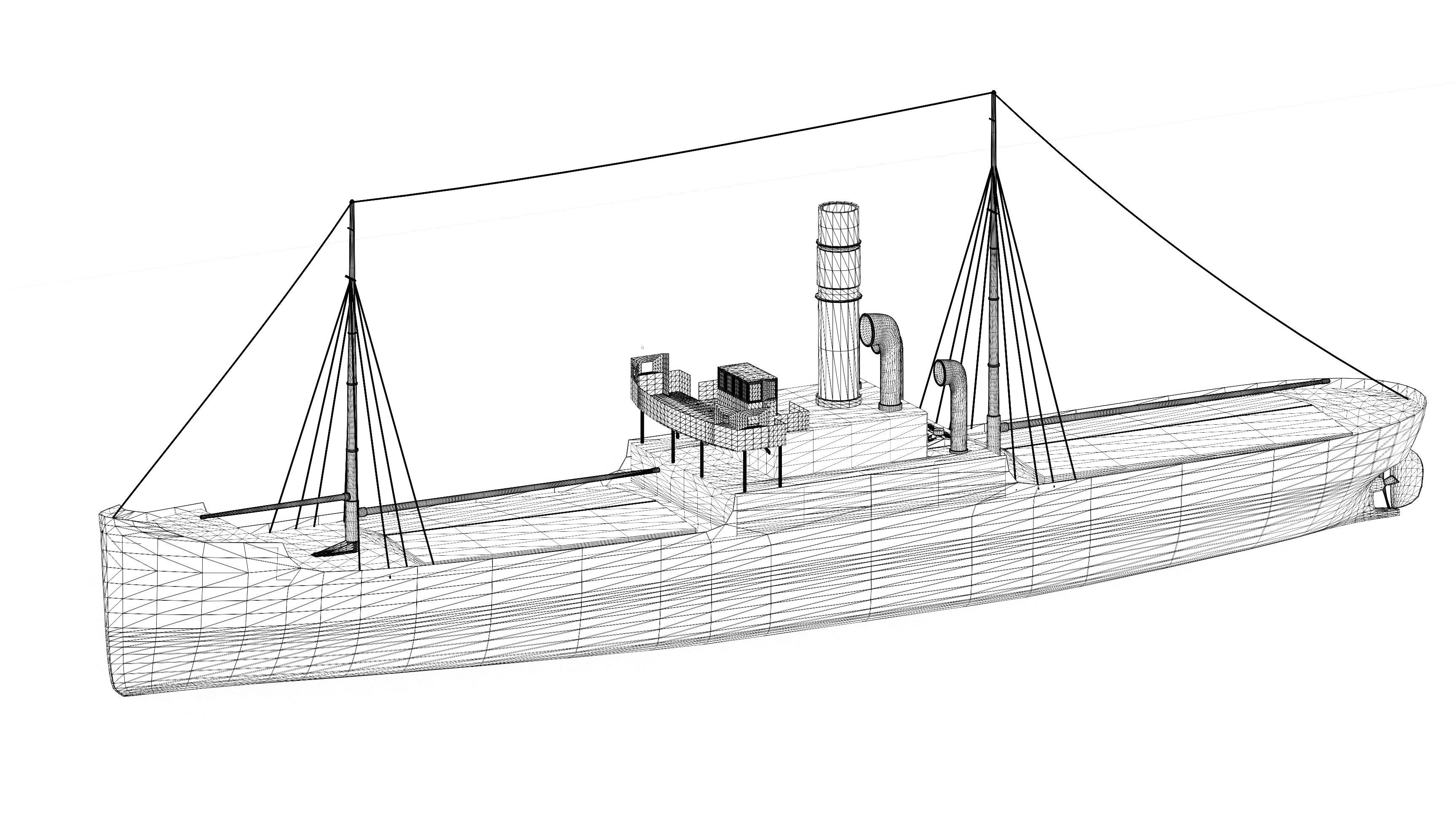 Simple model of Karlsruhe 1905 german cargo steamer ship 3D model_3