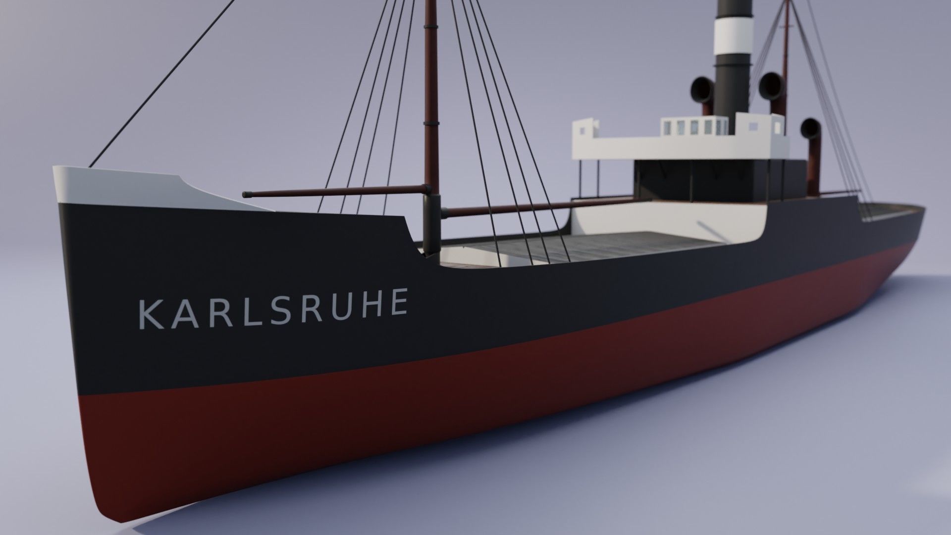 Simple model of Karlsruhe 1905 german cargo steamer ship 3D model_9