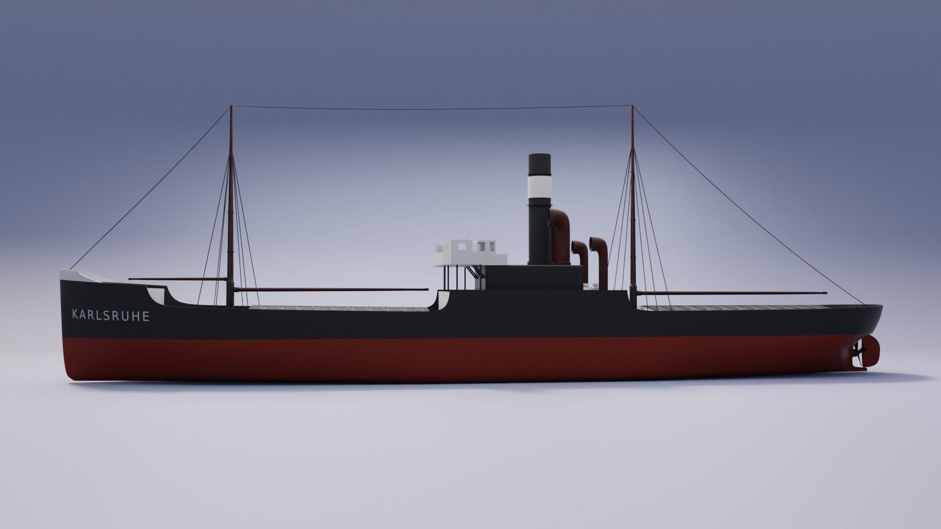 Simple model of Karlsruhe 1905 german cargo steamer ship 3D model_8