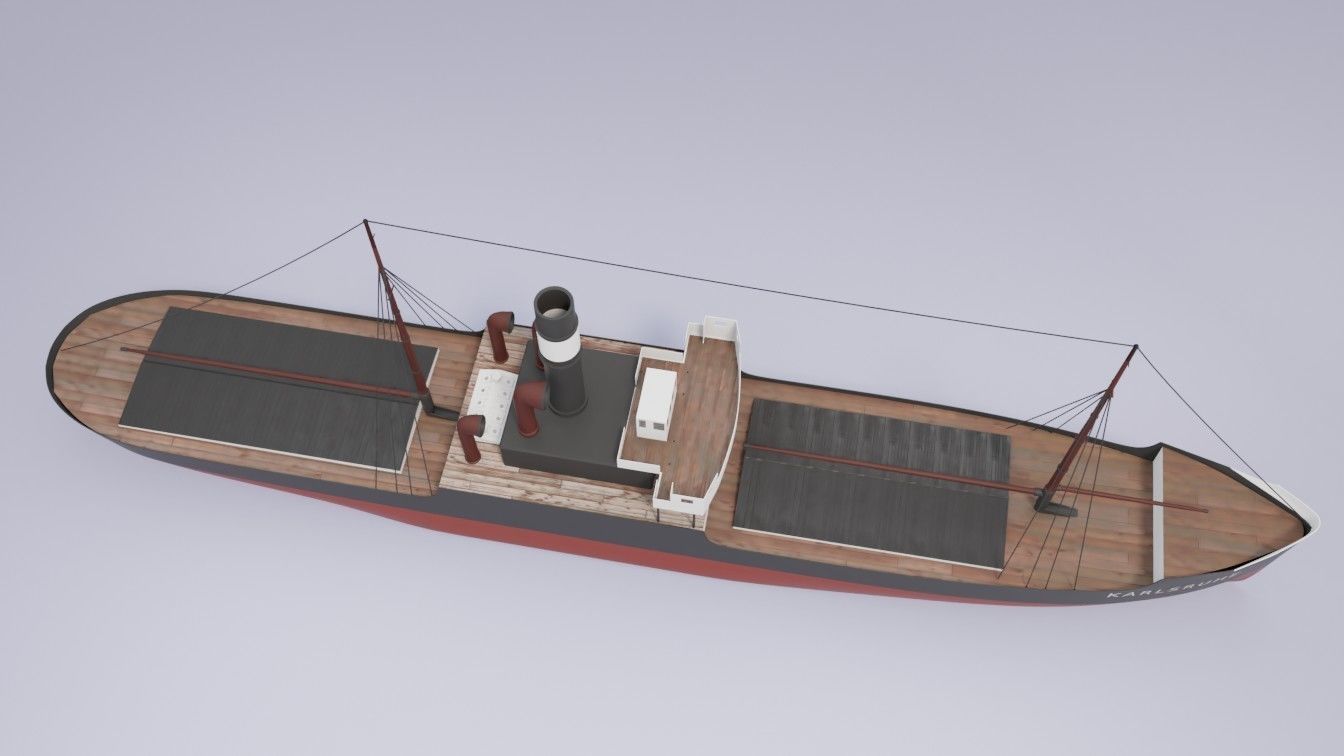 Simple model of Karlsruhe 1905 german cargo steamer ship 3D model_4