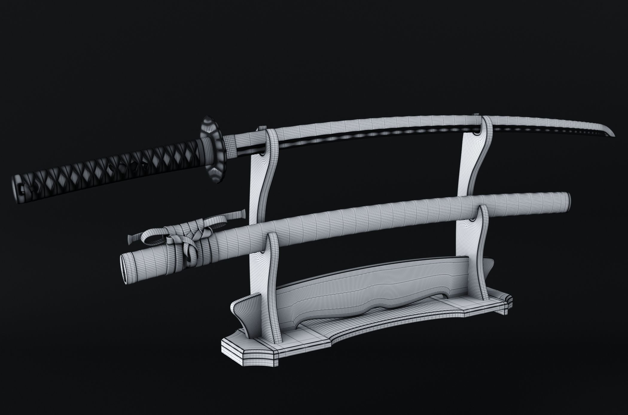 Katana japanese sword 3D model_11