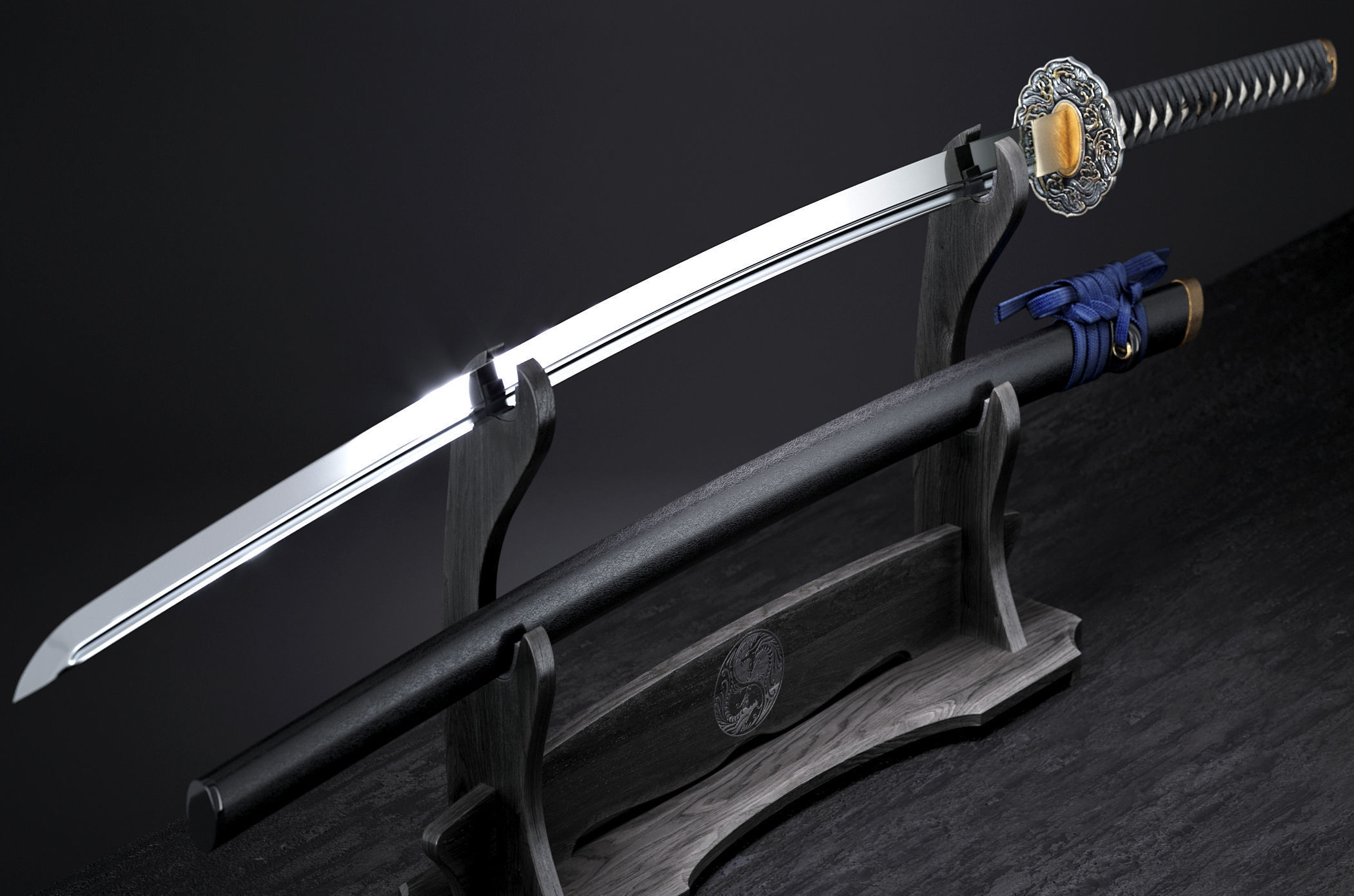 Katana japanese sword 3D model_4
