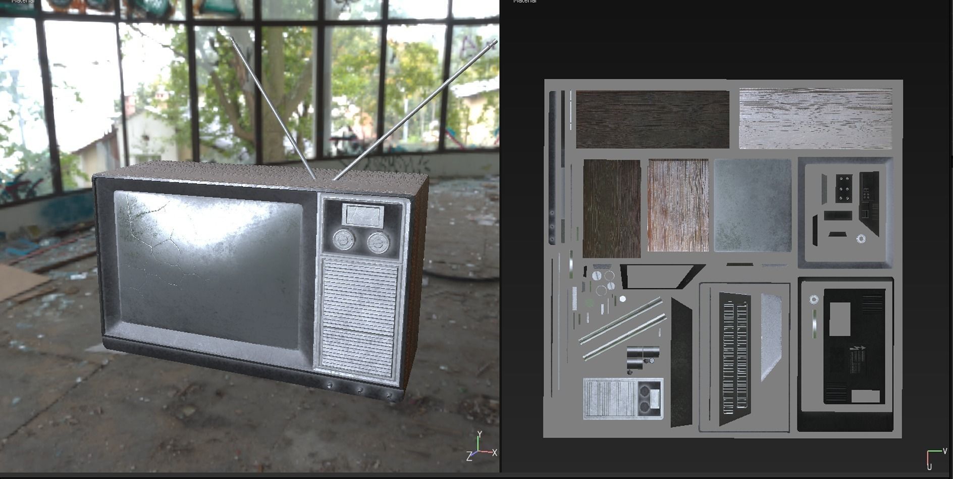 PBR Game Ready Retro Television set  Low-poly 3D model_0