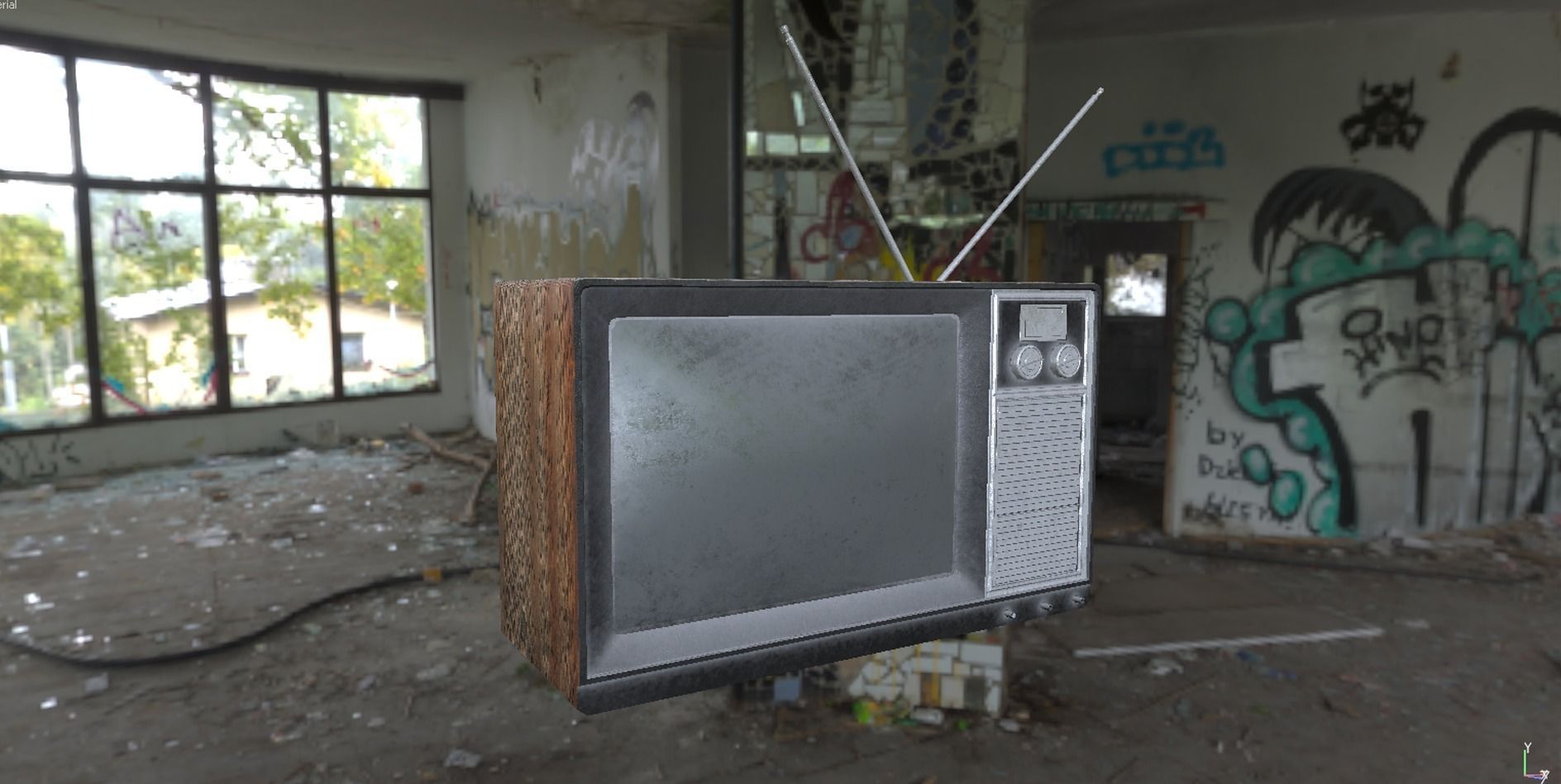 PBR Game Ready Retro Television set  Low-poly 3D model_5