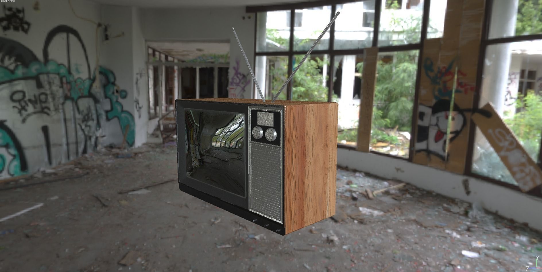 PBR Game Ready Retro Television set  Low-poly 3D model_7