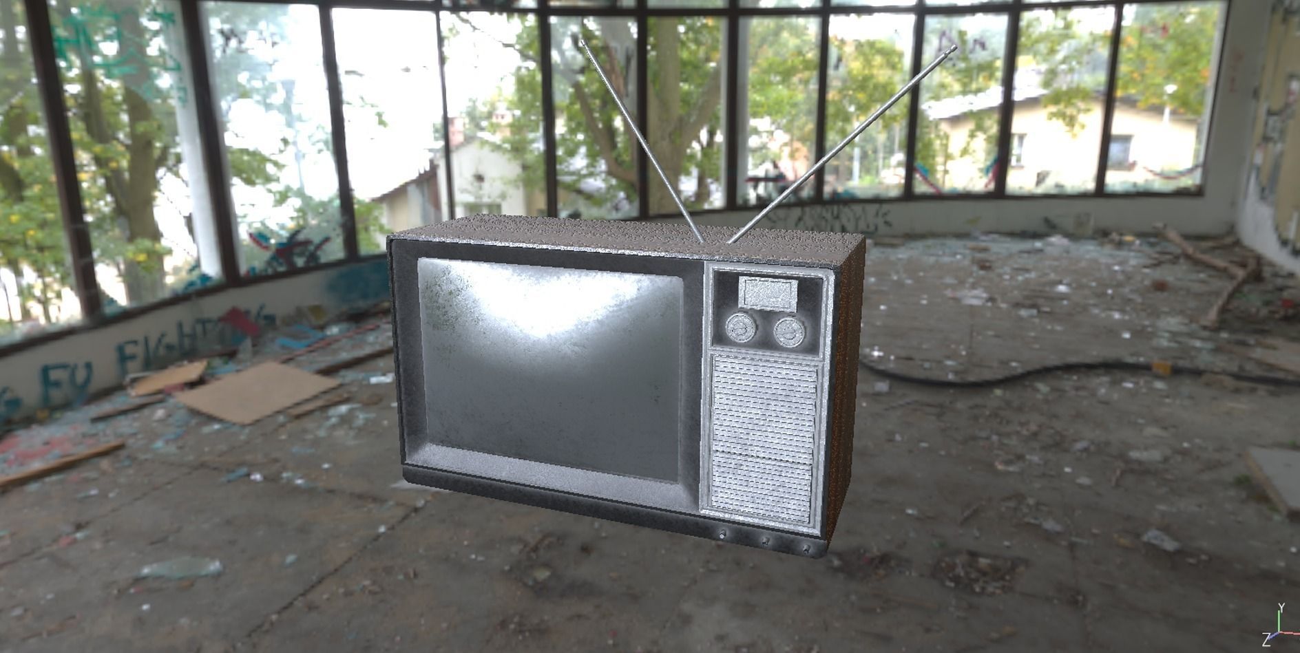 PBR Game Ready Retro Television set  Low-poly 3D model_3