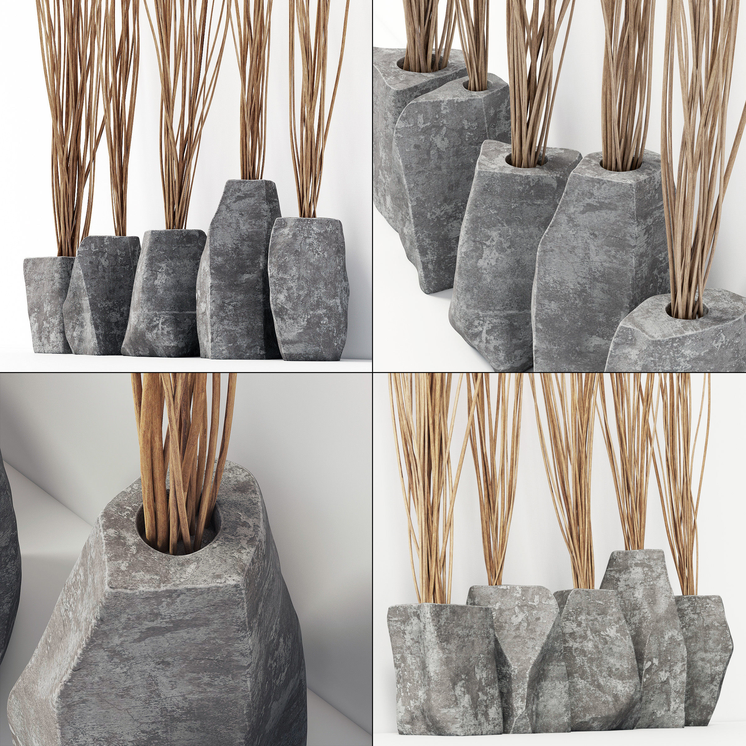 Branch stone rock vase decor n3 3D model_1