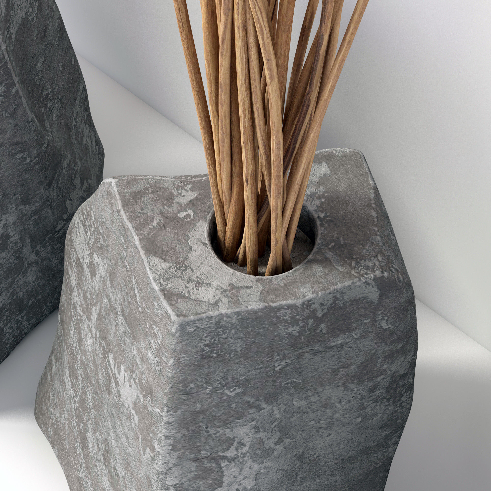 Branch stone rock vase decor n3 3D model_7