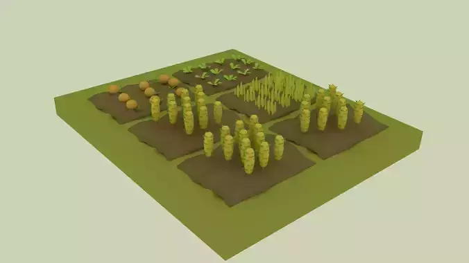 Lowpoly Farm field with corn and trees
