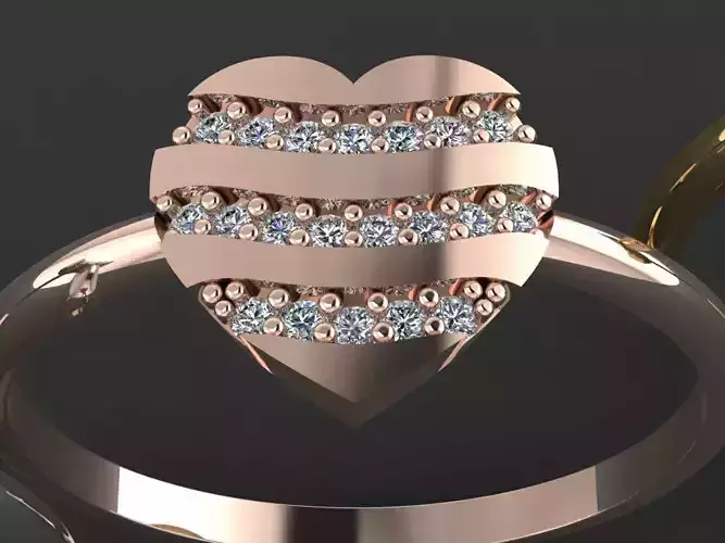  Heart Gold Silver Ring 3d Print Model 3D print model 3D print model