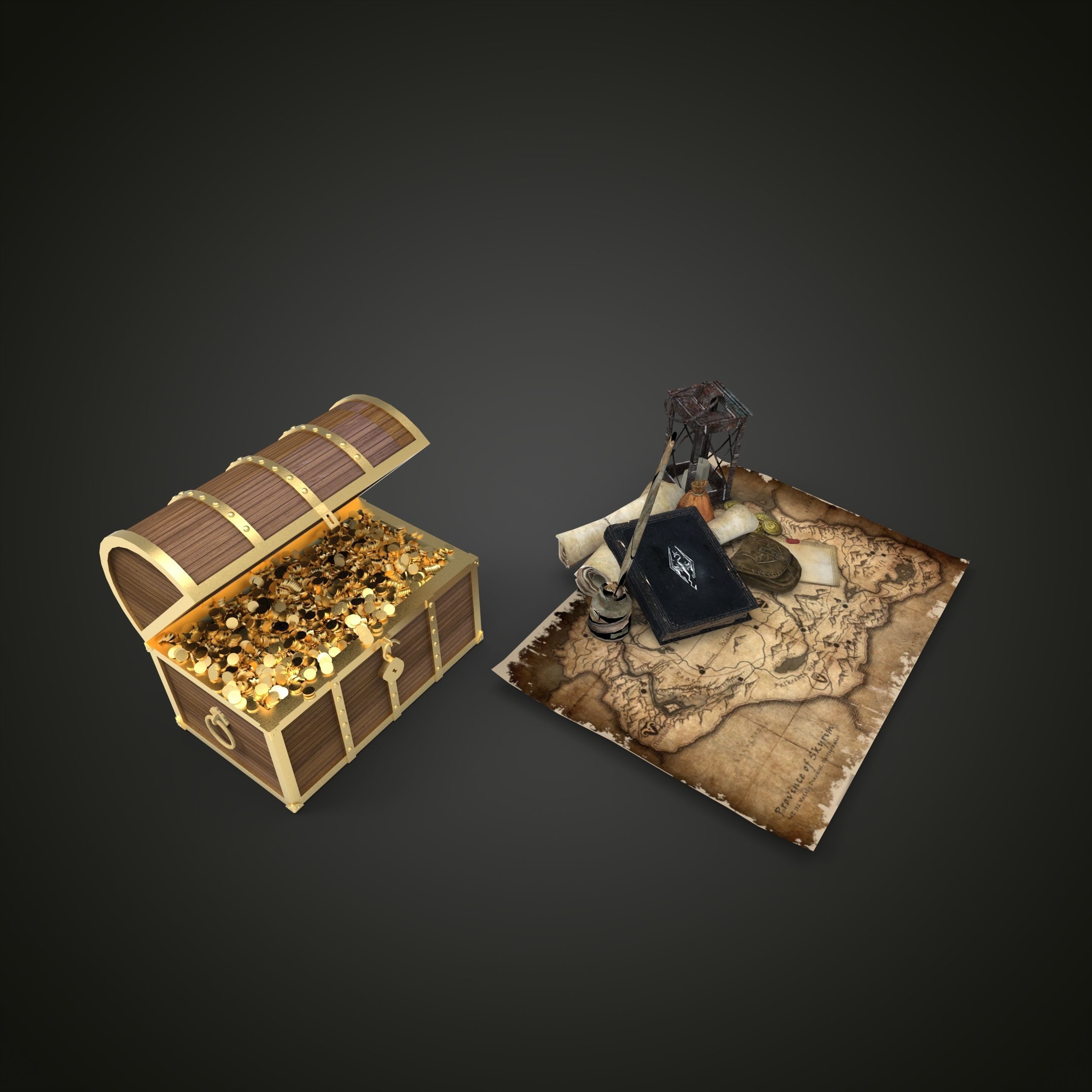 Treasure pirate chest on map Low-poly 3D model_2