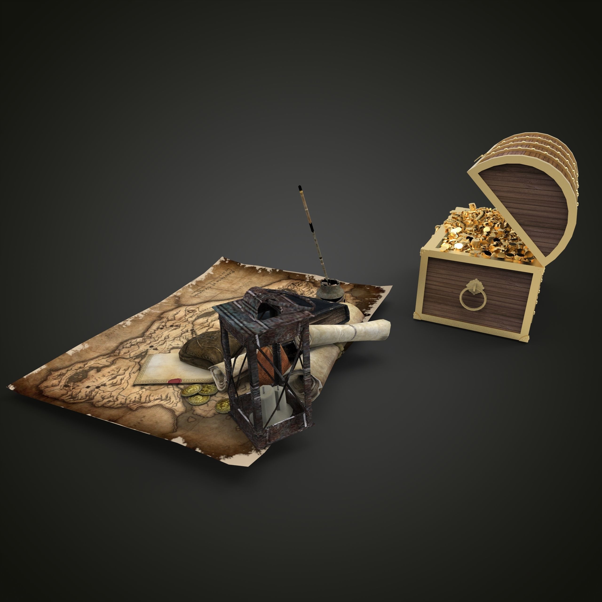 Treasure pirate chest on map Low-poly 3D model_5