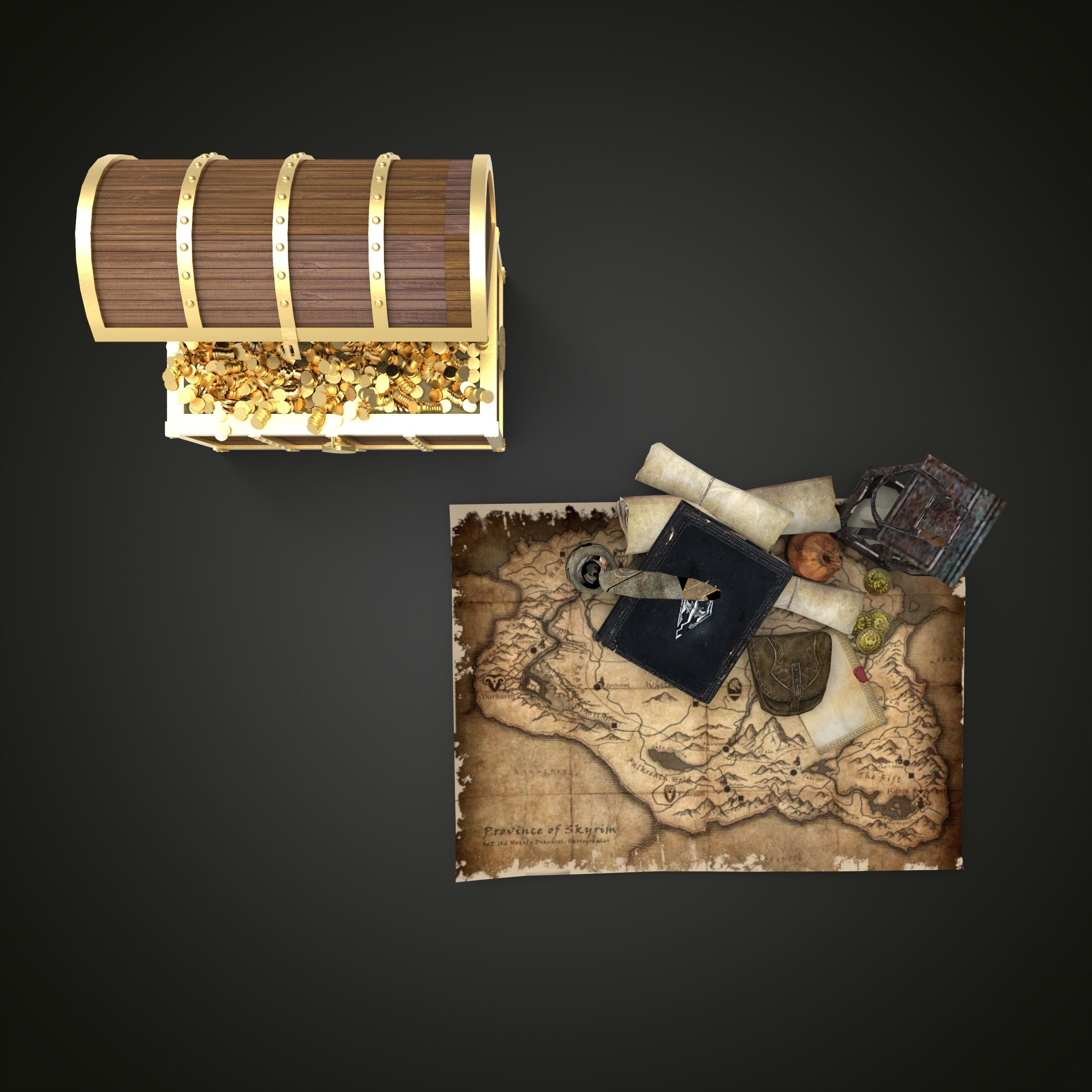Treasure pirate chest on map Low-poly 3D model_3