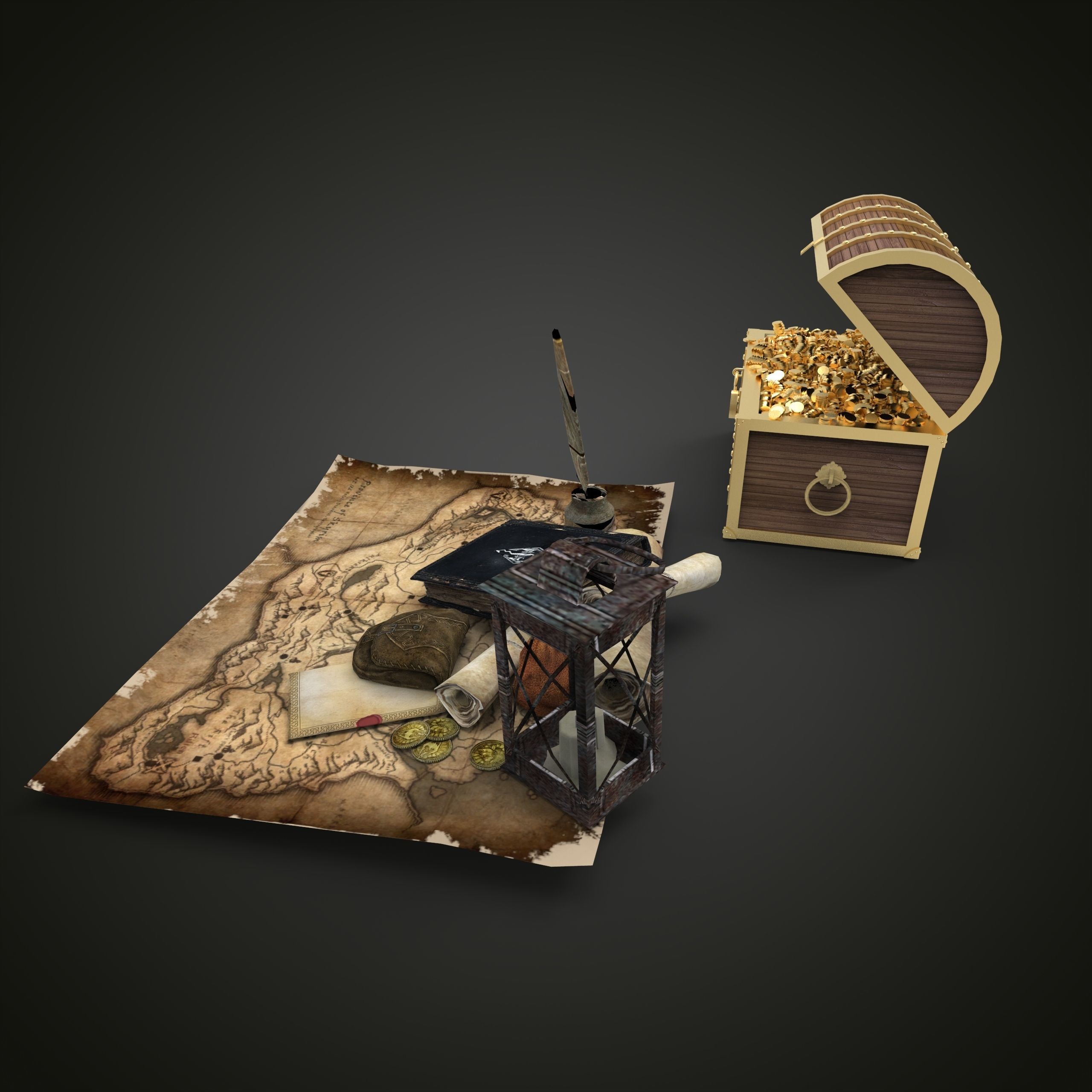 Treasure pirate chest on map Low-poly 3D model_8