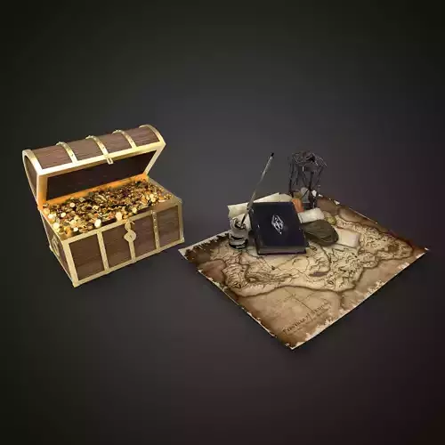 Treasure pirate chest on map Low-poly 3D model