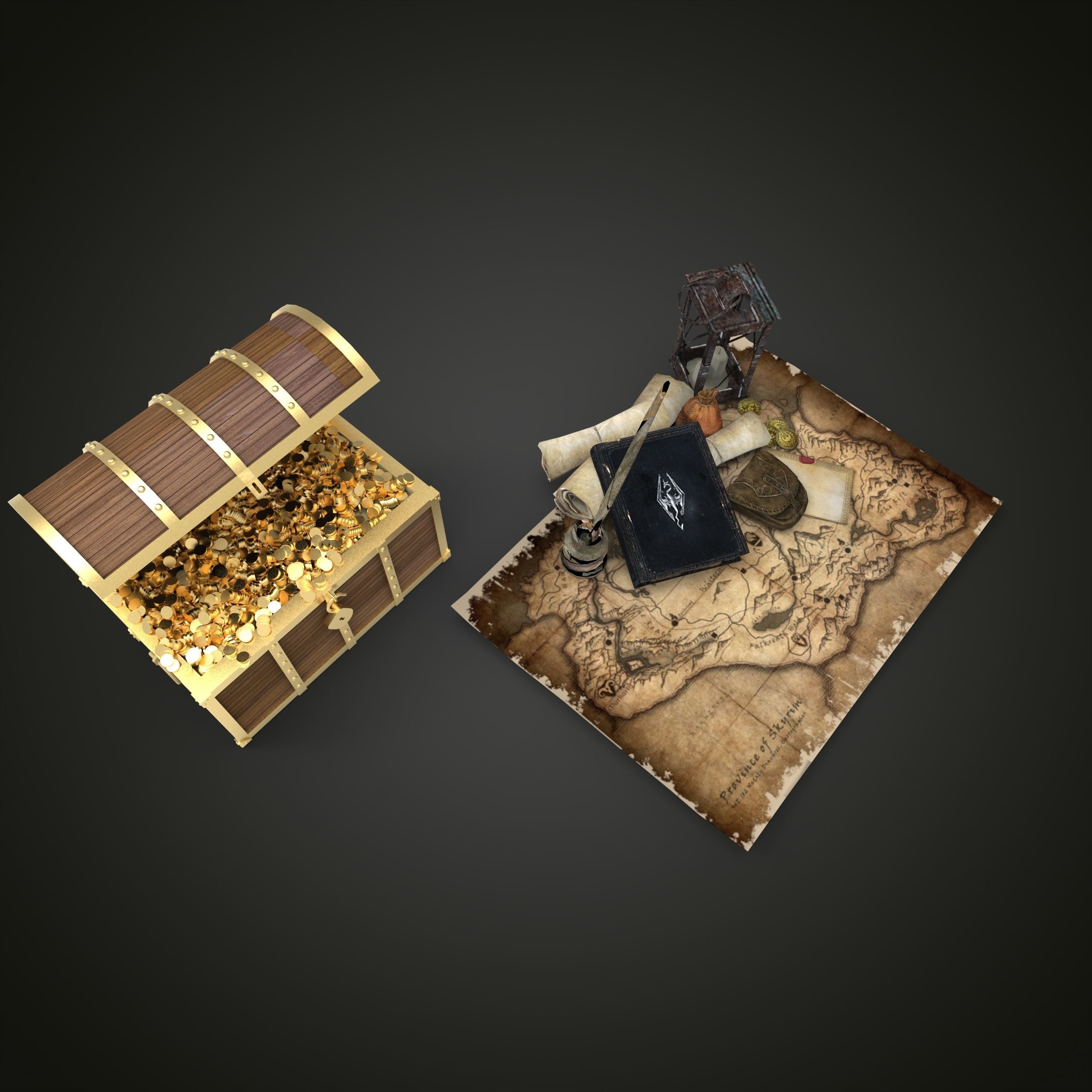 Treasure pirate chest on map Low-poly 3D model_7