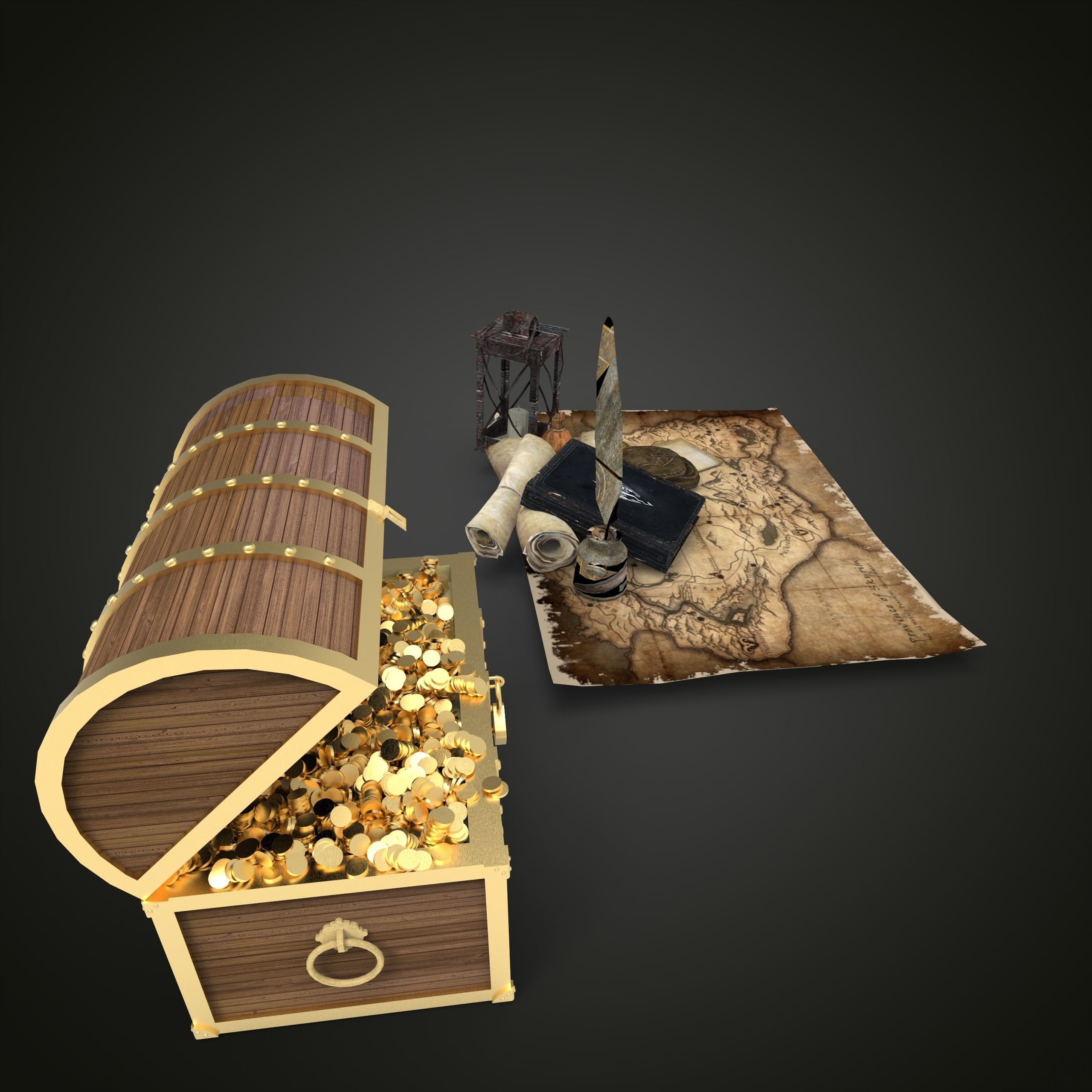 Treasure pirate chest on map Low-poly 3D model_4