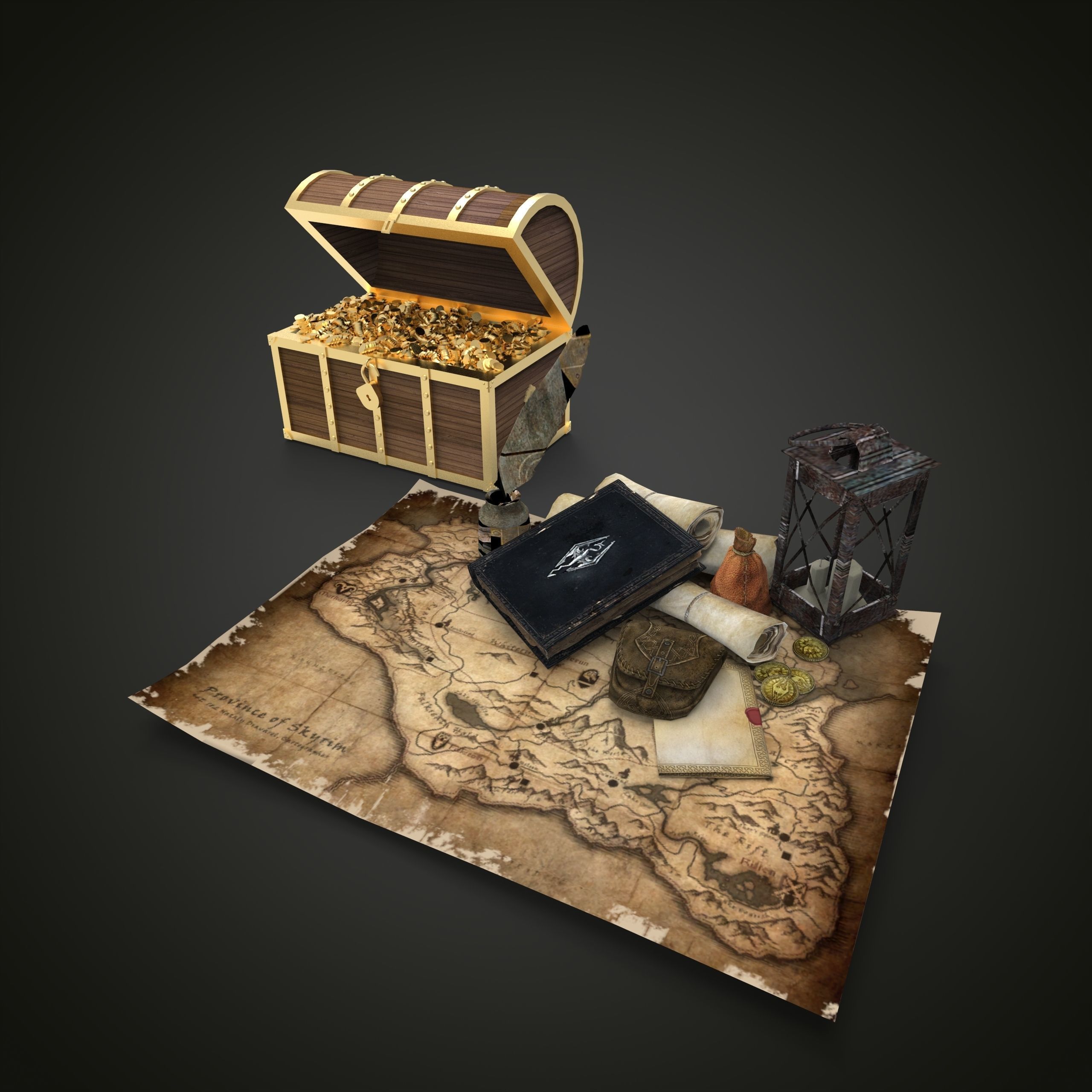 Treasure pirate chest on map Low-poly 3D model_6
