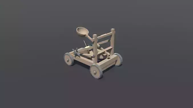 Catapult lowpoly wooden cart