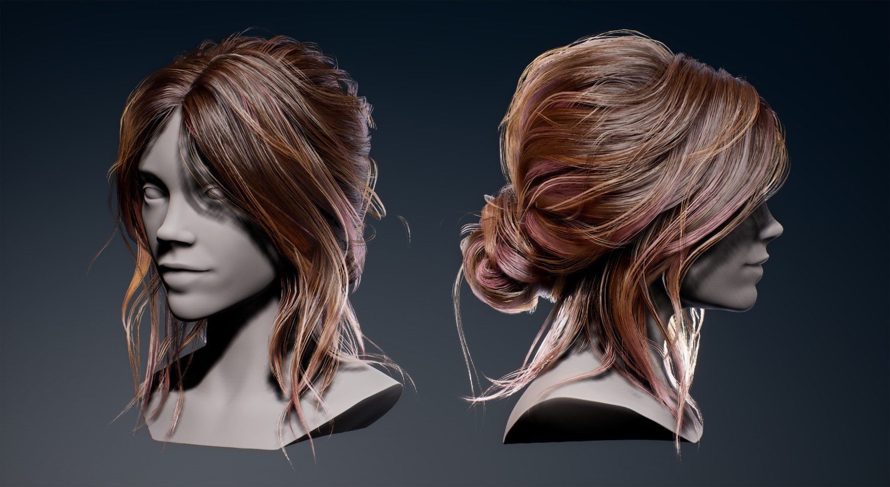 Game Real-Time Bun Hairstyle UE4 Low-poly 3D model_6