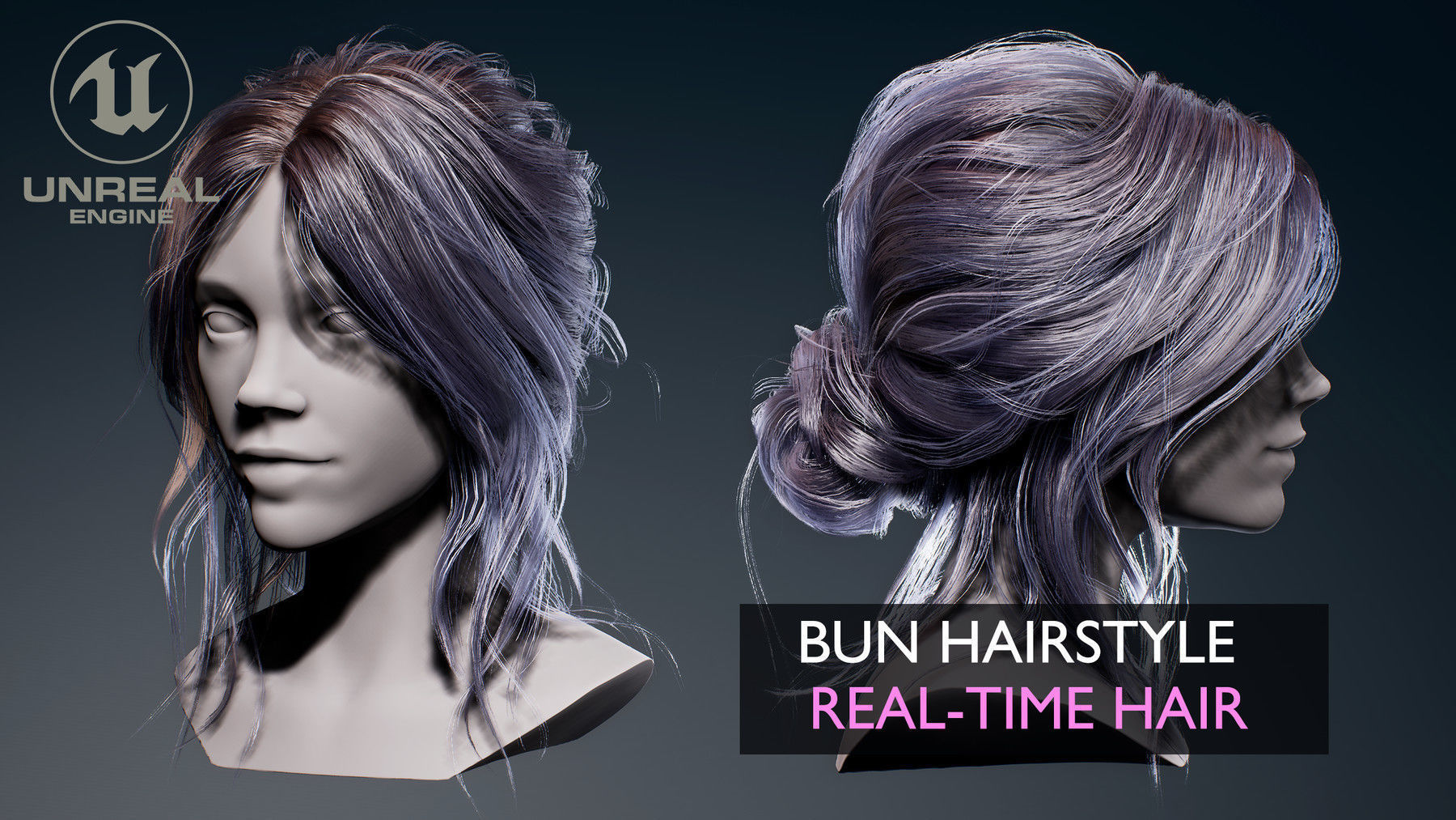 Game Real-Time Bun Hairstyle UE4 Low-poly 3D model_4