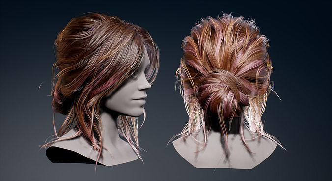 Game Real-Time Bun Hairstyle UE4 Low-poly 3D model