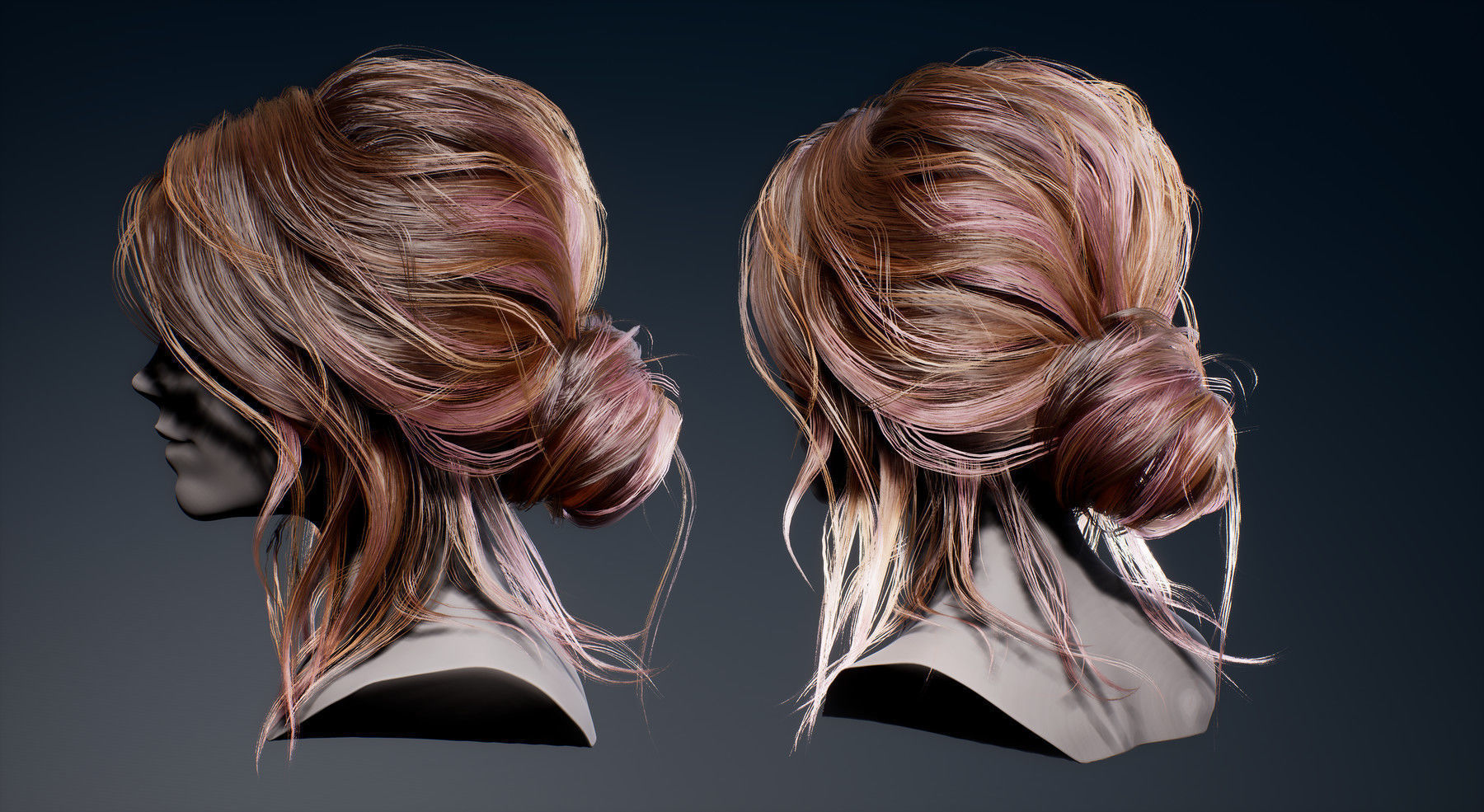 Game Real-Time Bun Hairstyle UE4 Low-poly 3D model_5