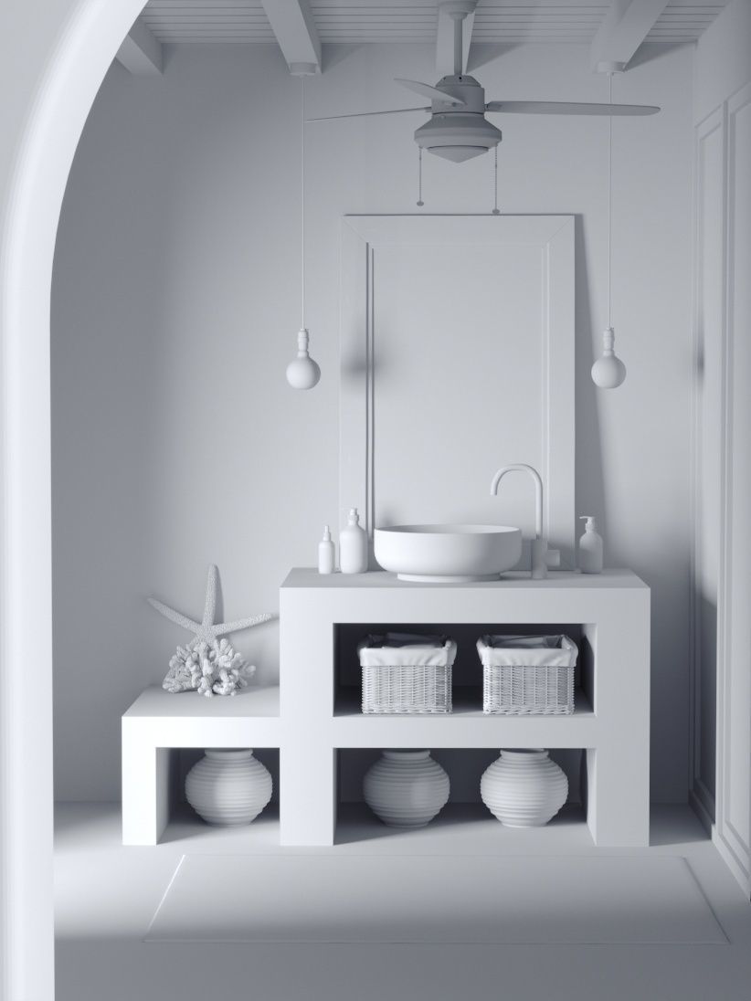Washbasin bathroom with ceiling fan 3D model_4