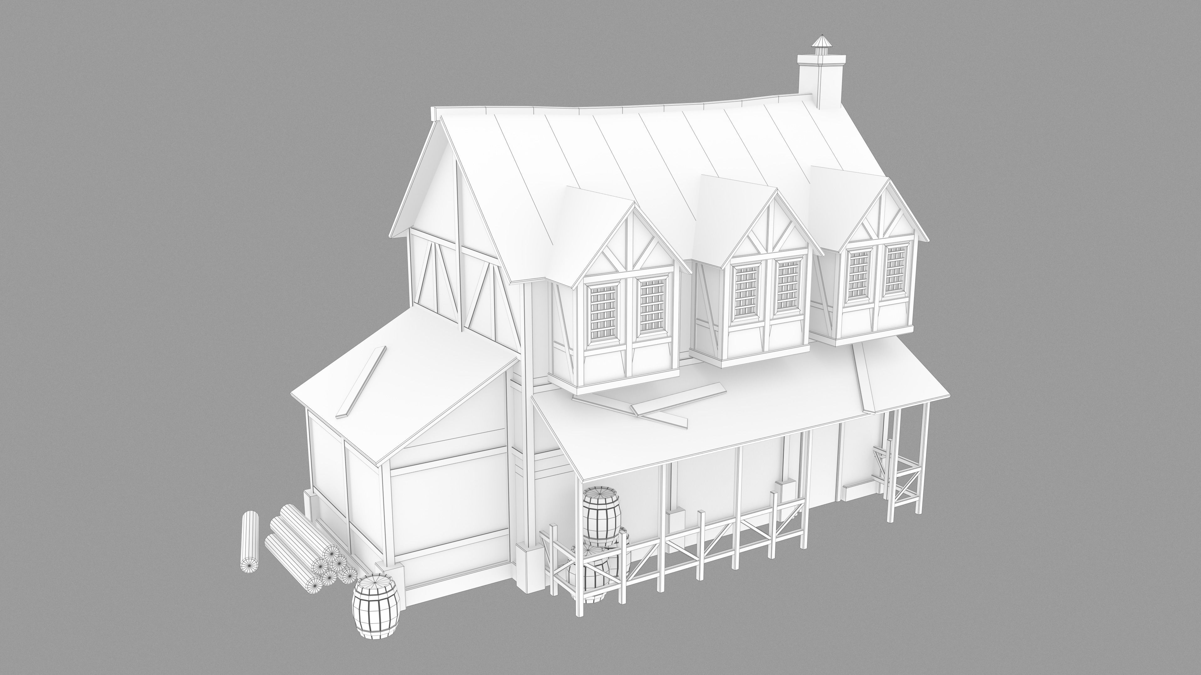 Medieval inn Low-poly 3D model_12