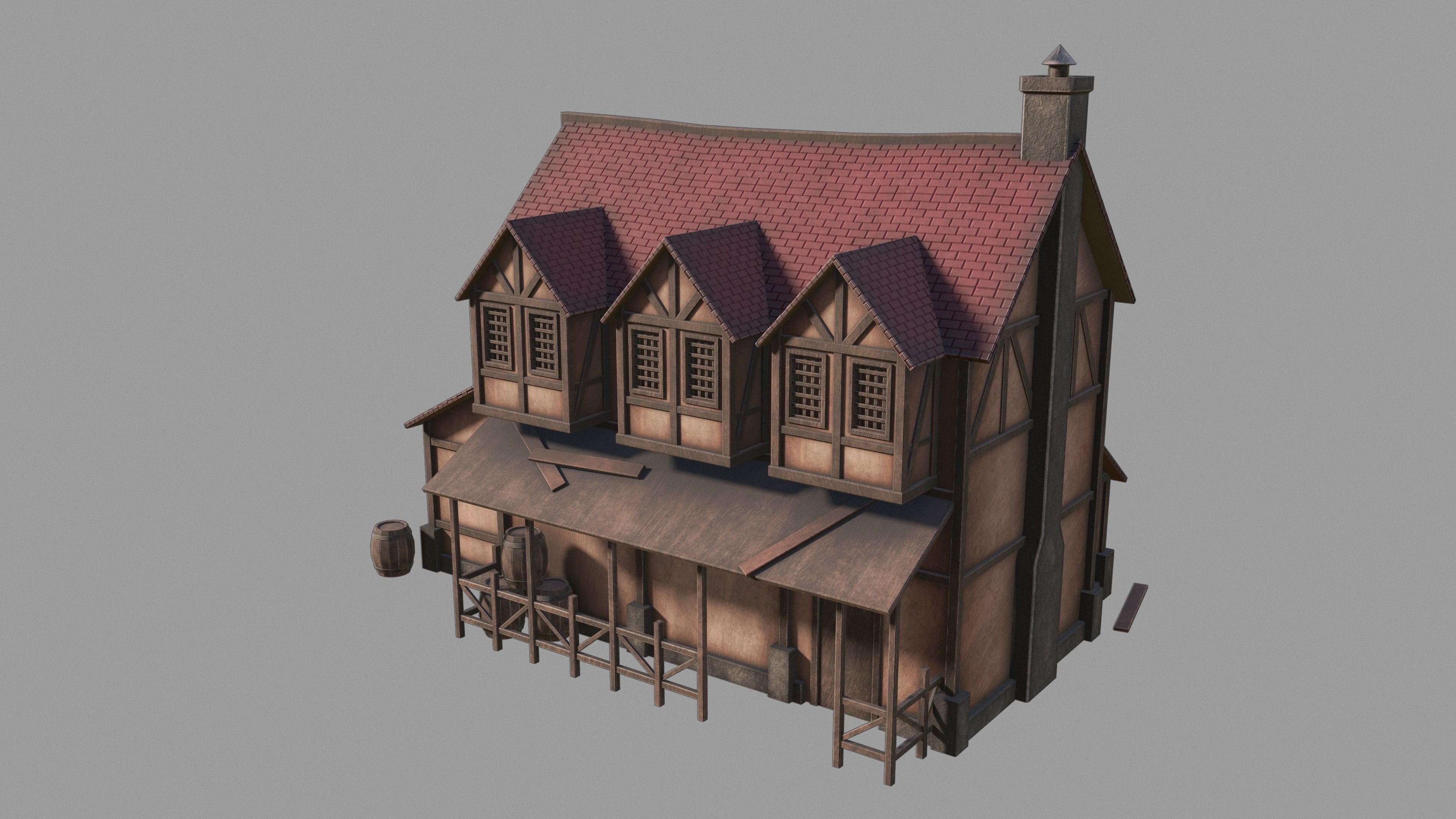 Medieval inn Low-poly 3D model_4
