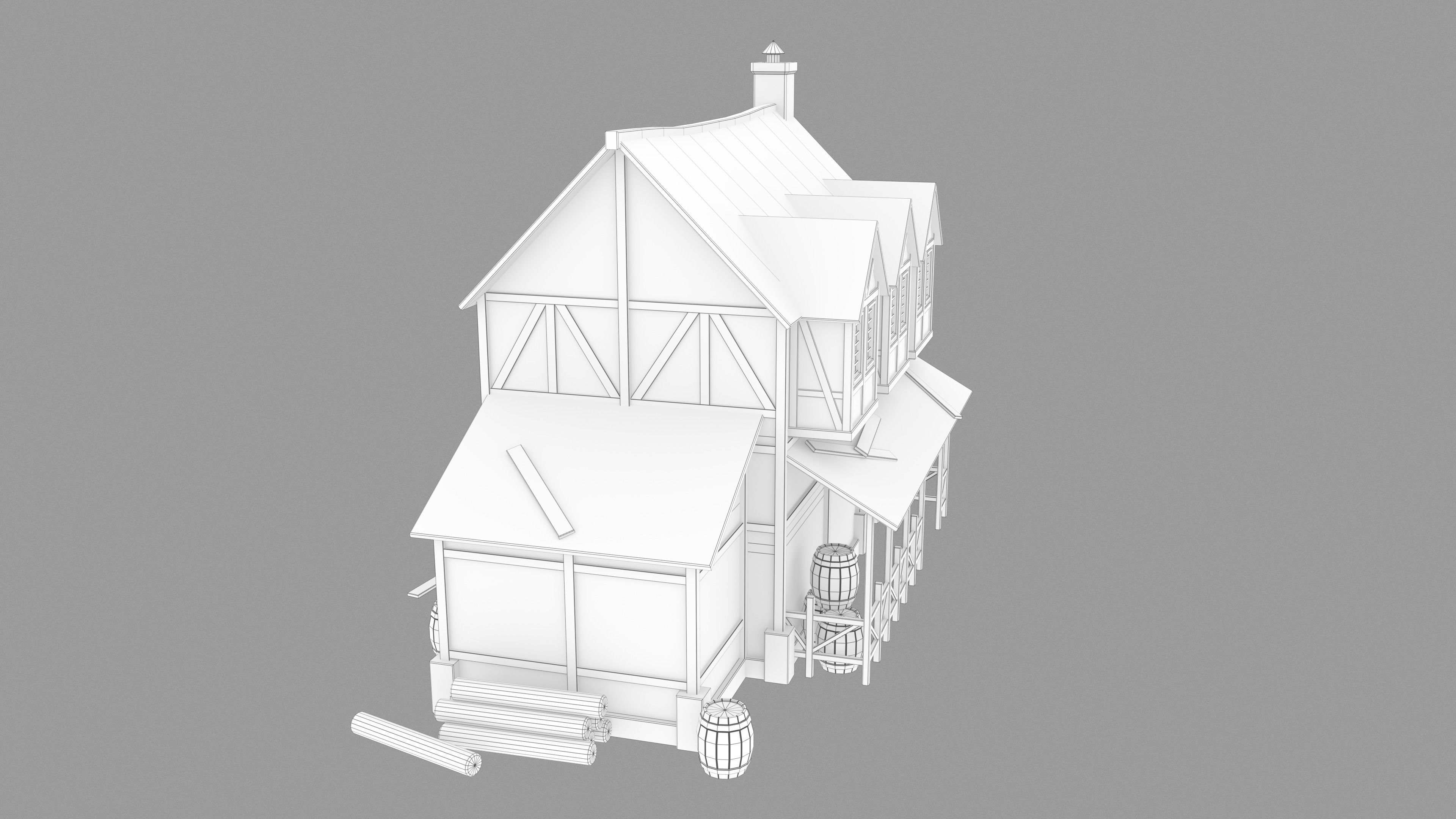 Medieval inn Low-poly 3D model_11