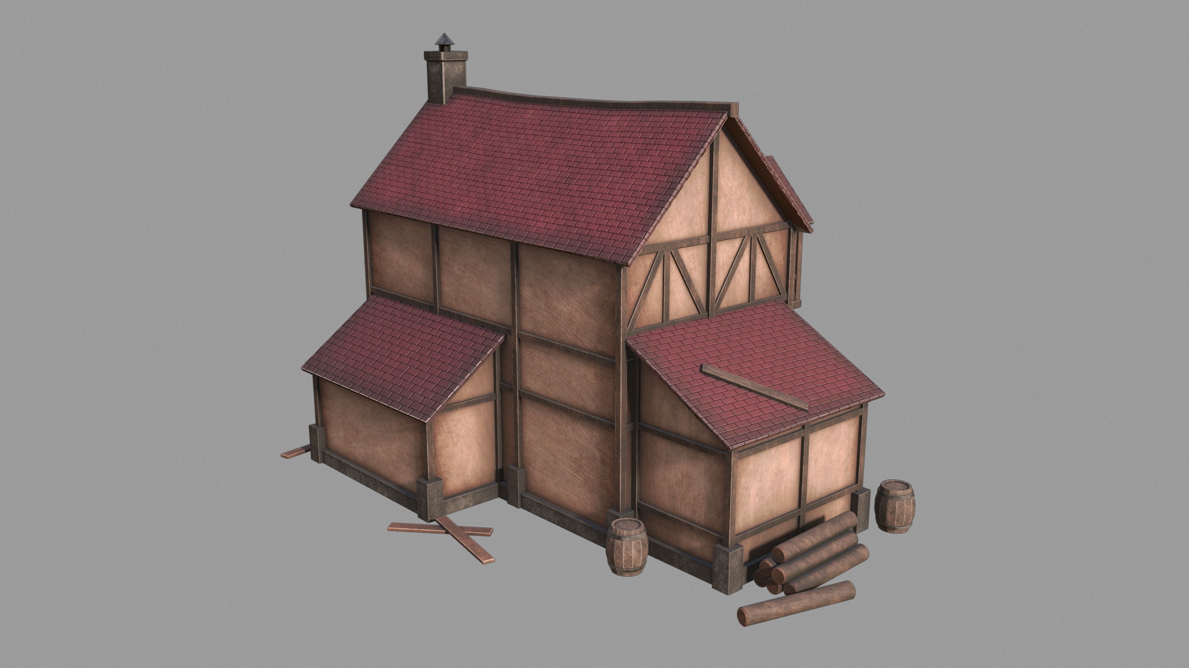 Medieval inn Low-poly 3D model_5
