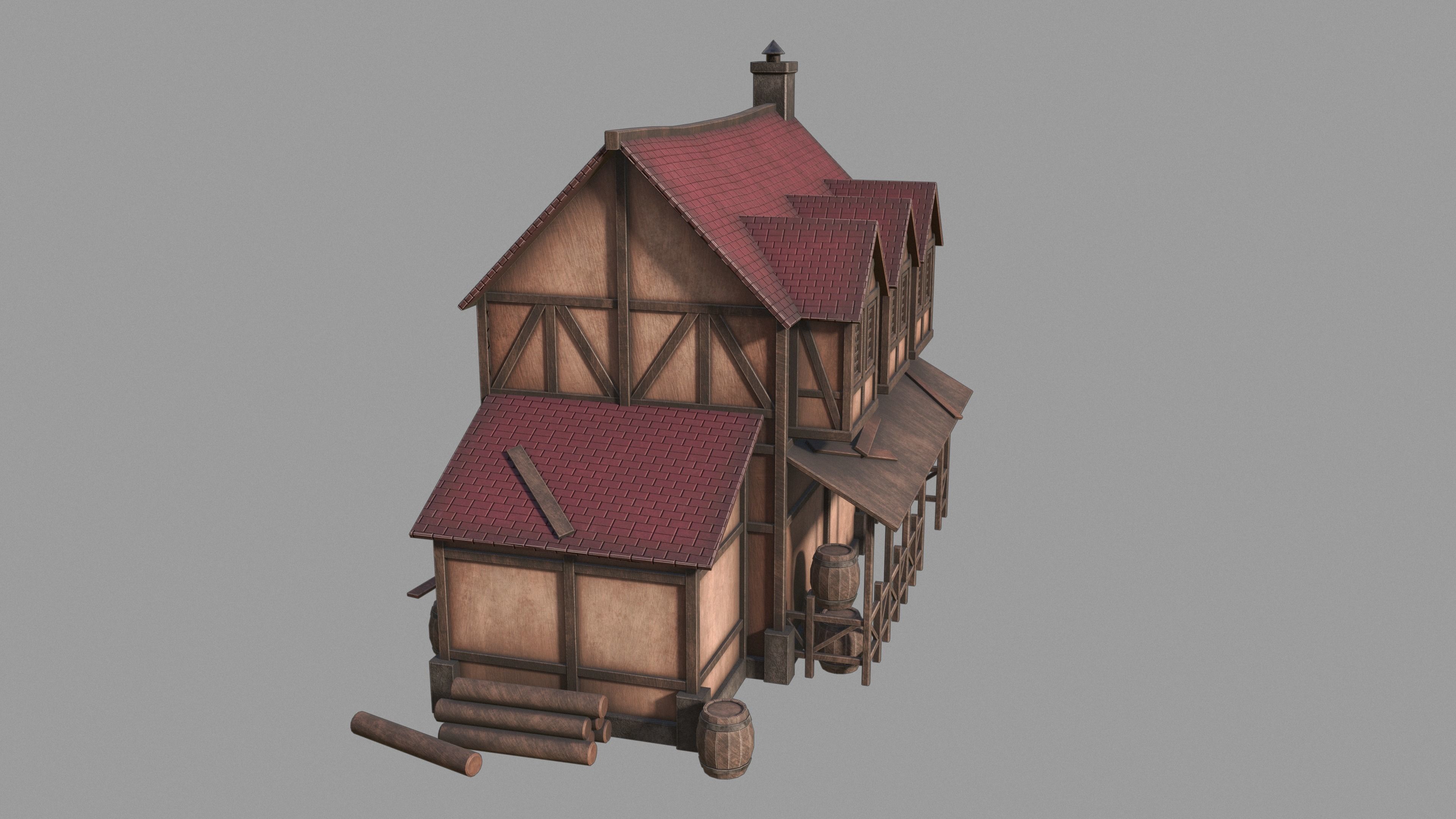 Medieval inn Low-poly 3D model_2