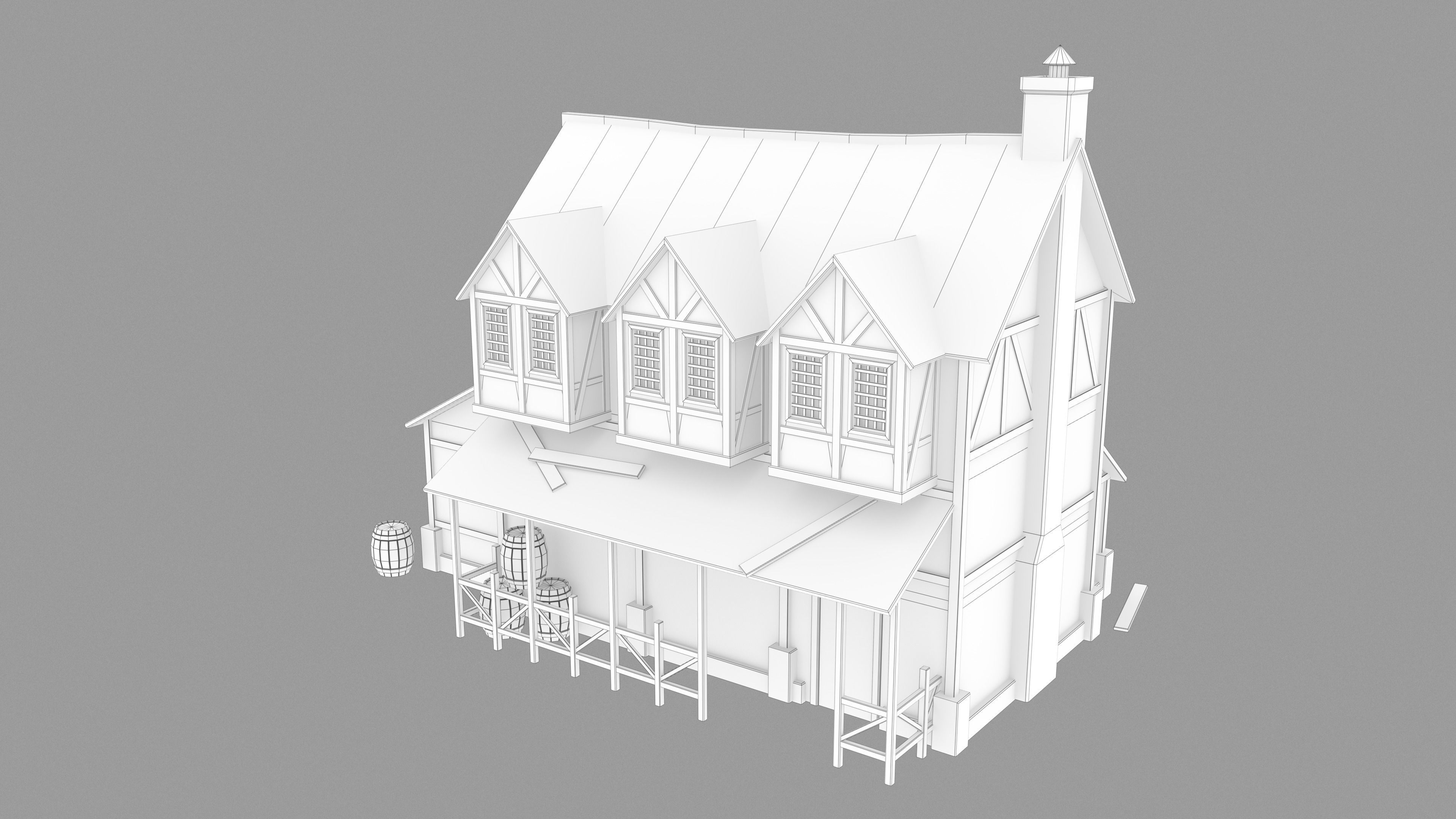 Medieval inn Low-poly 3D model_9