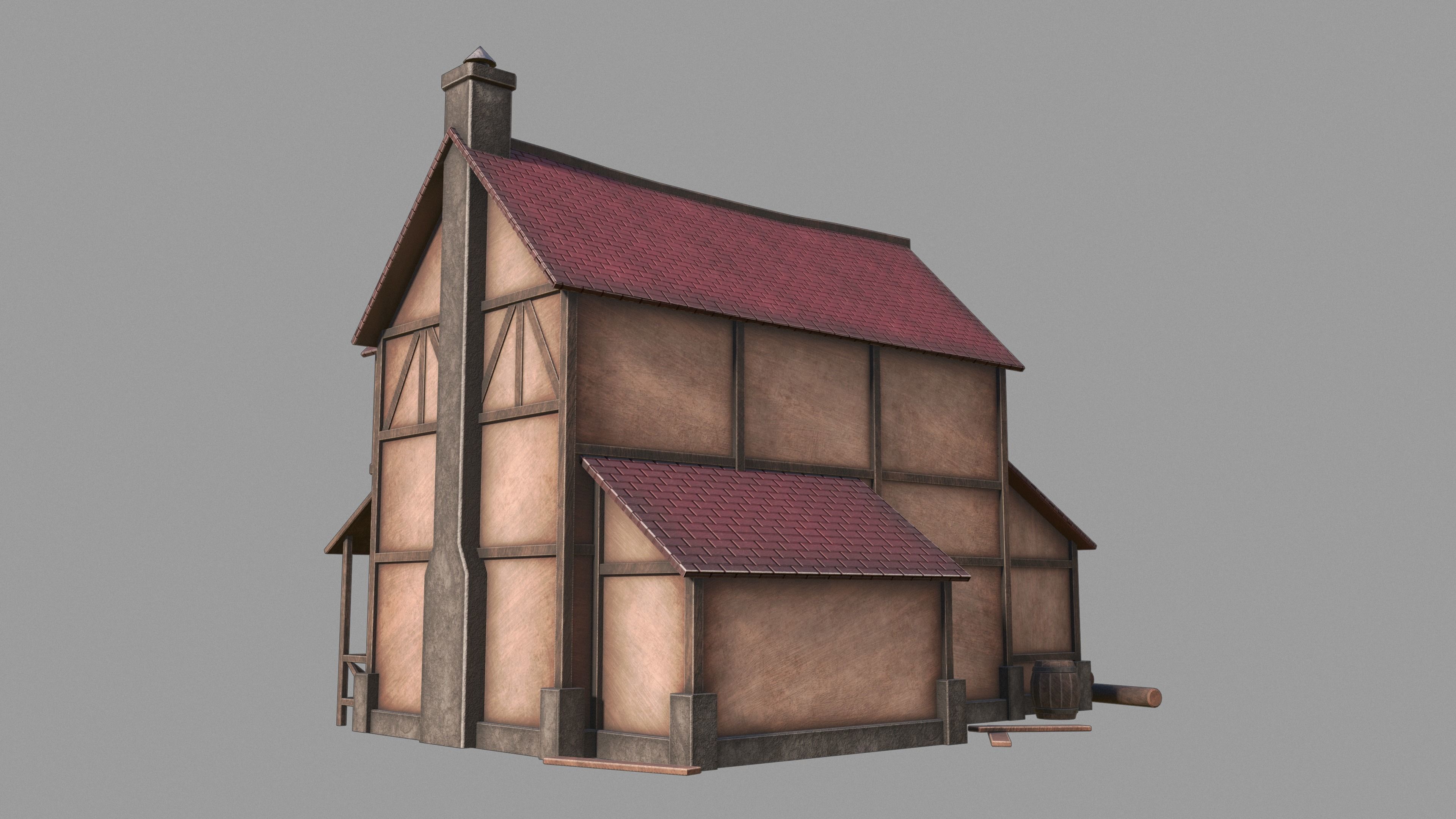 Medieval inn Low-poly 3D model_6