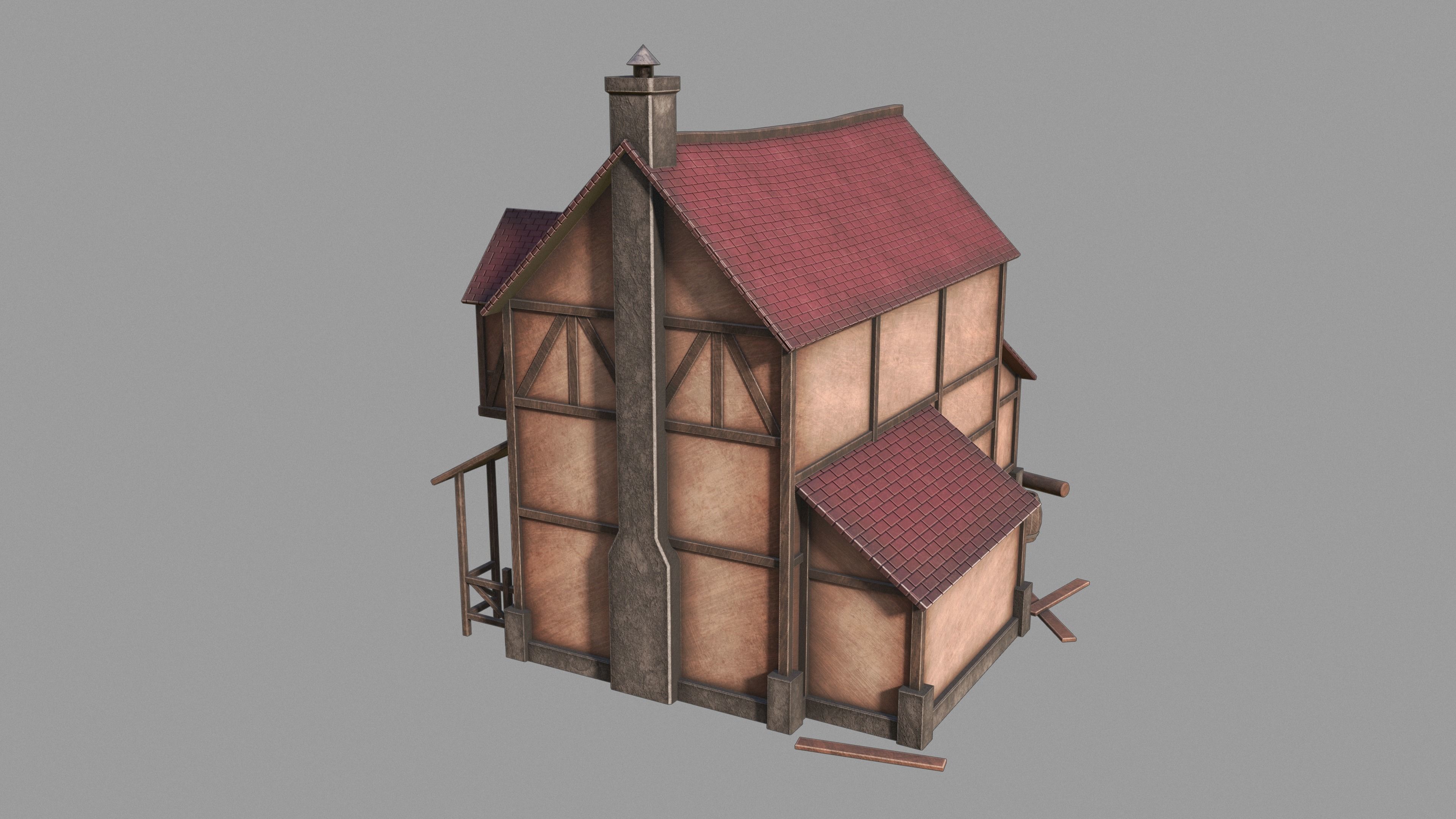 Medieval inn Low-poly 3D model_3