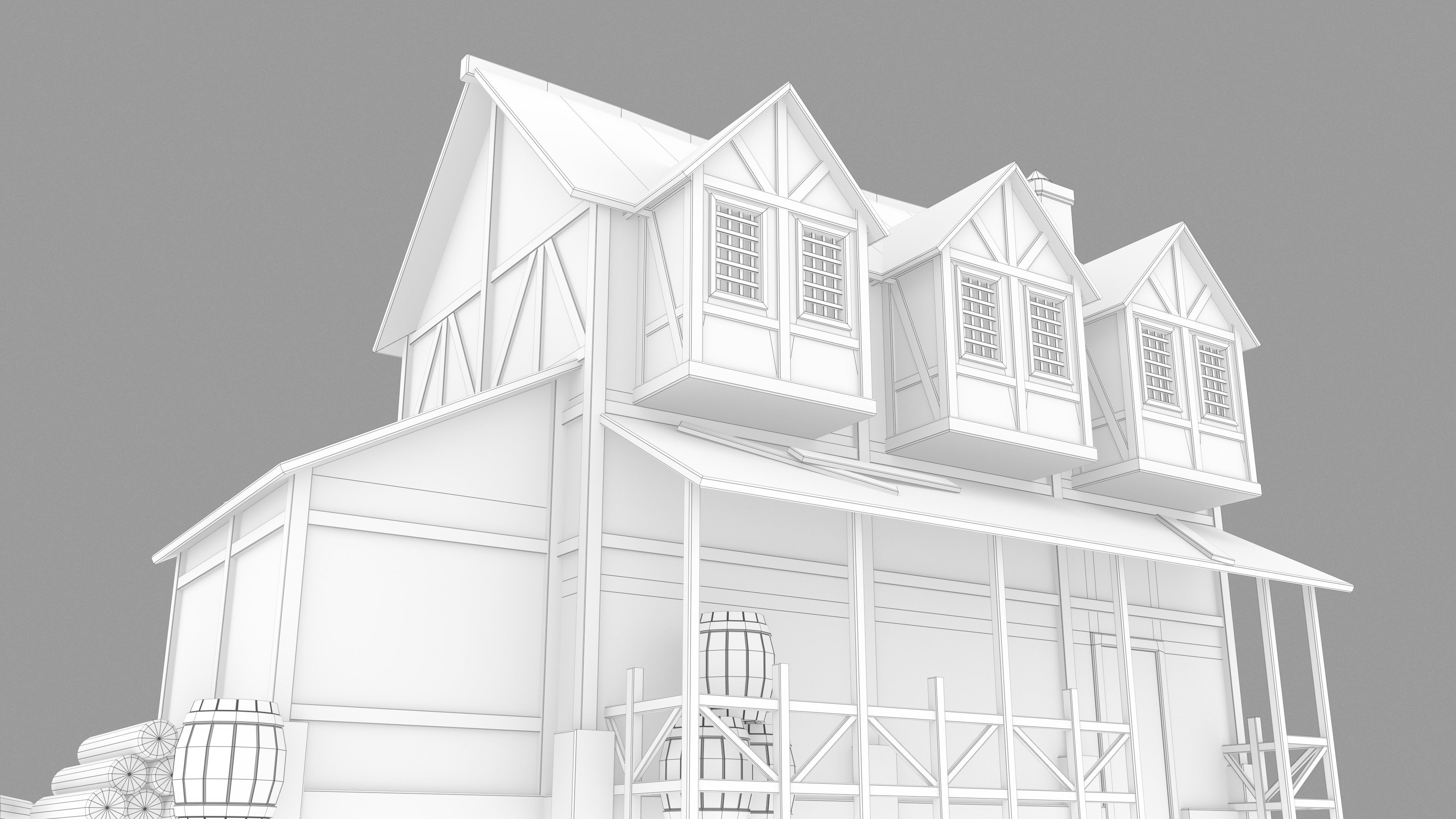 Medieval inn Low-poly 3D model_13