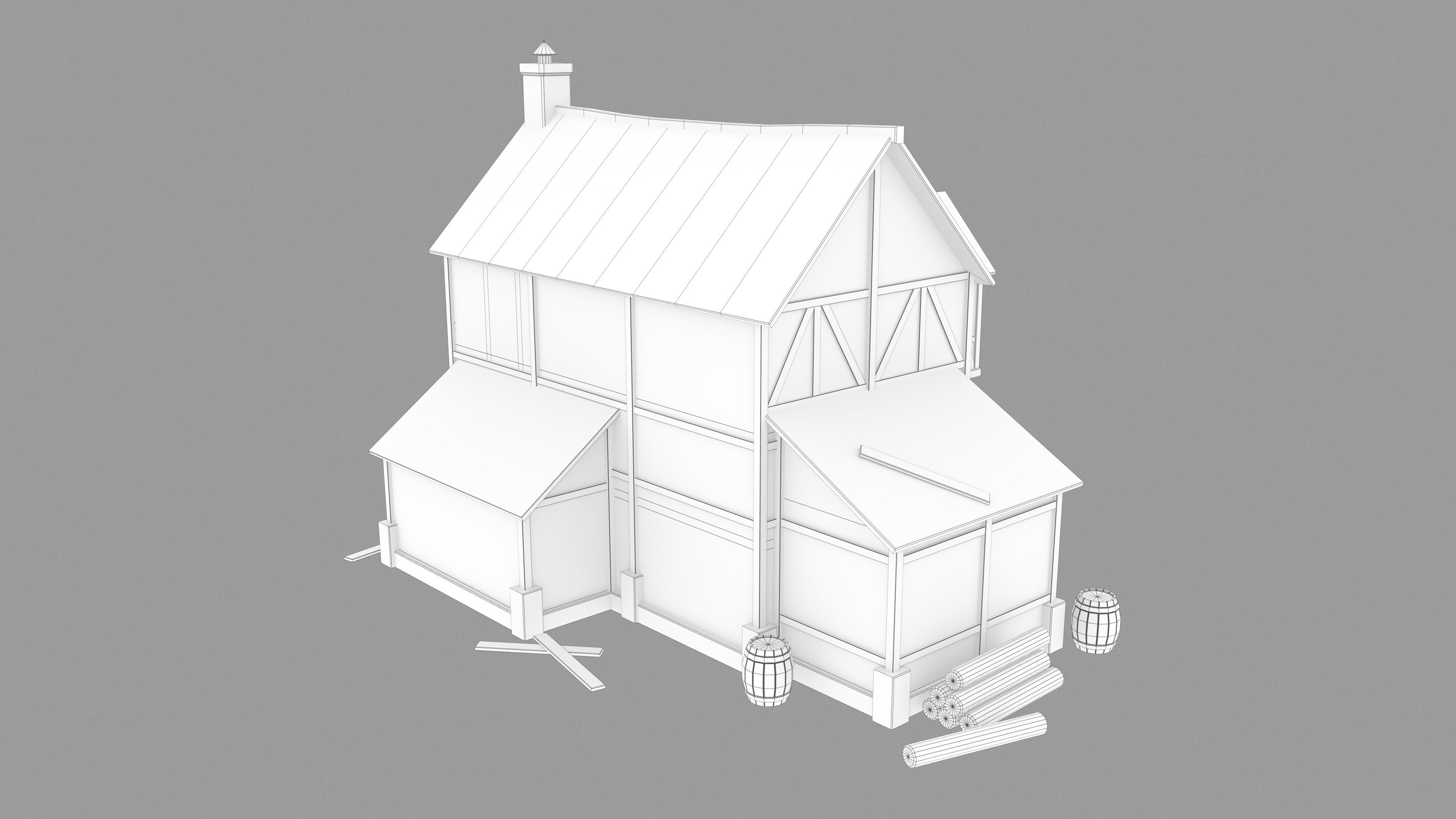Medieval inn Low-poly 3D model_7