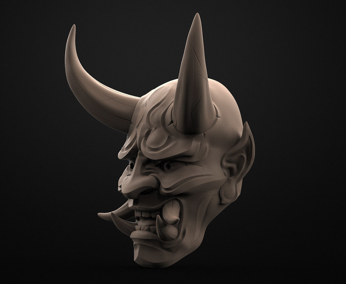 Hannya Mask Magnet Oni Mask Samurai Mask 3D print model_7