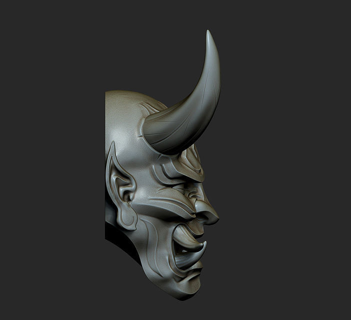 Hannya Mask Magnet Oni Mask Samurai Mask 3D print model_3
