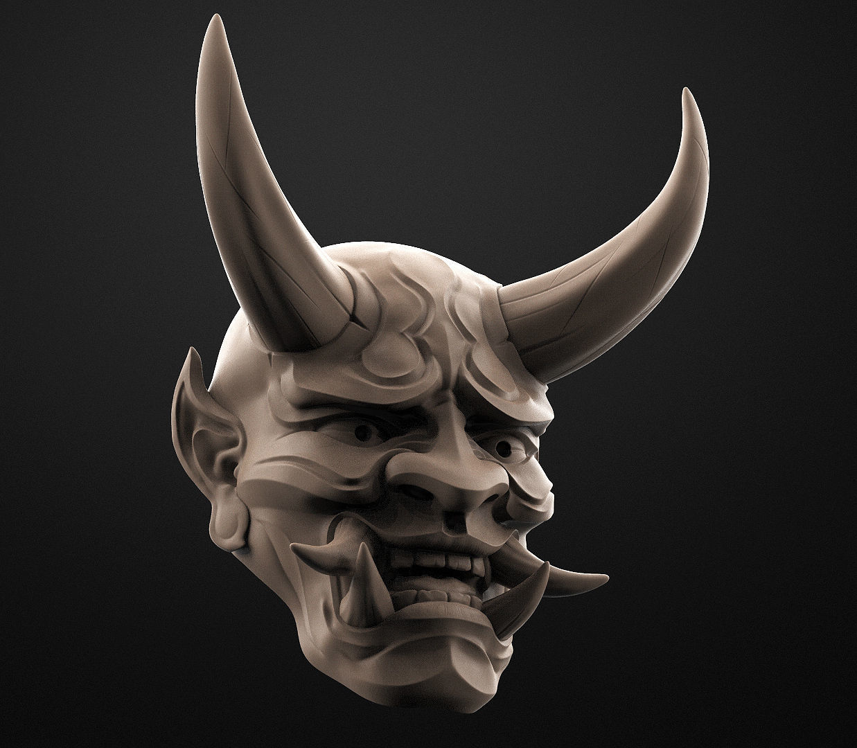 Hannya Mask Magnet Oni Mask Samurai Mask 3D print model_4