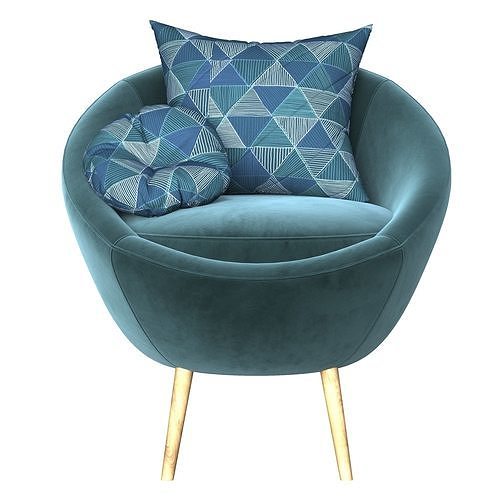 velvet accent chair 3D model 6