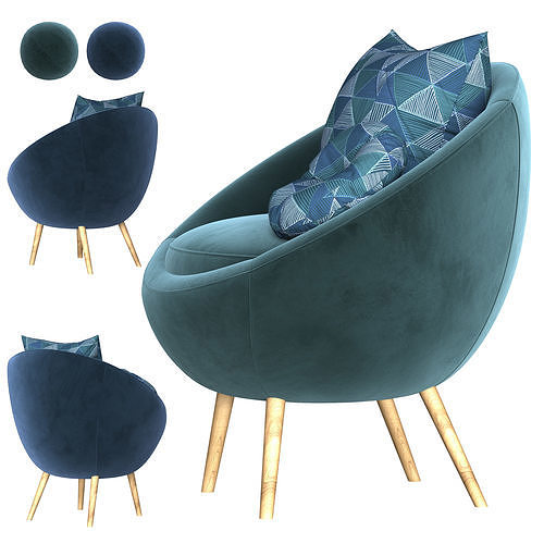 velvet accent chair 3D model 2