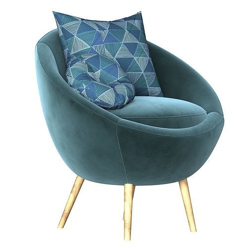 velvet accent chair 3D model 4