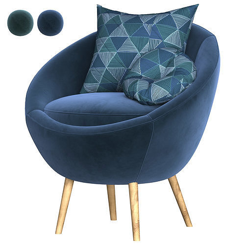 velvet accent chair 3D model 5