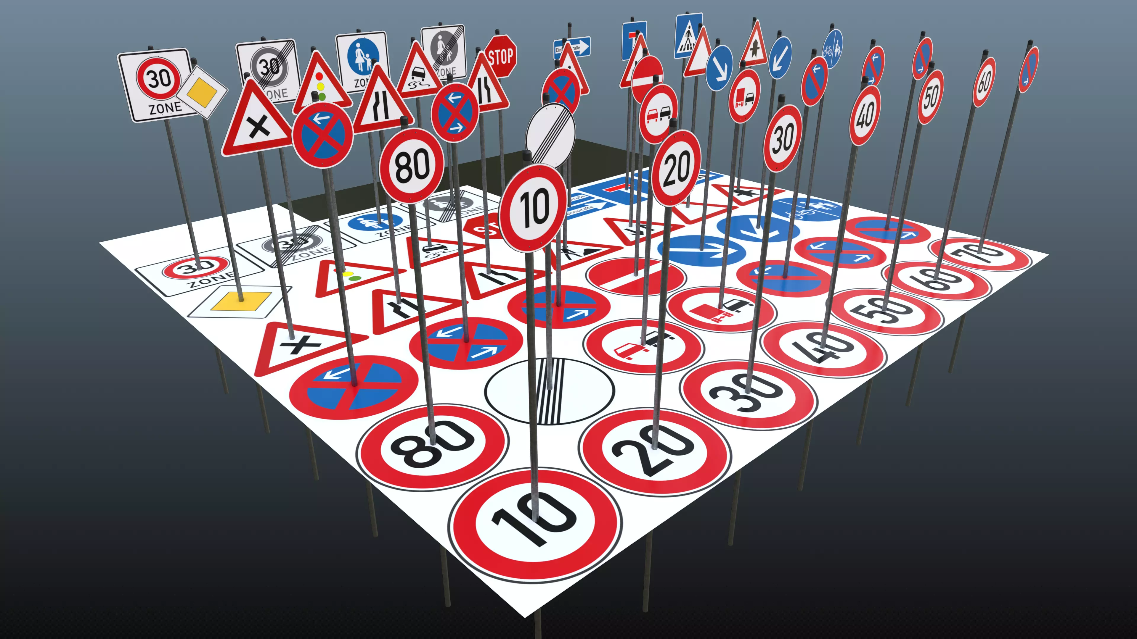 40 European Trafic Sign Pack for in city use 3D model_0