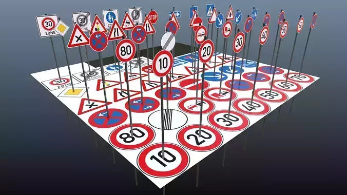 40 European Trafic Sign Pack for in city use 3D model