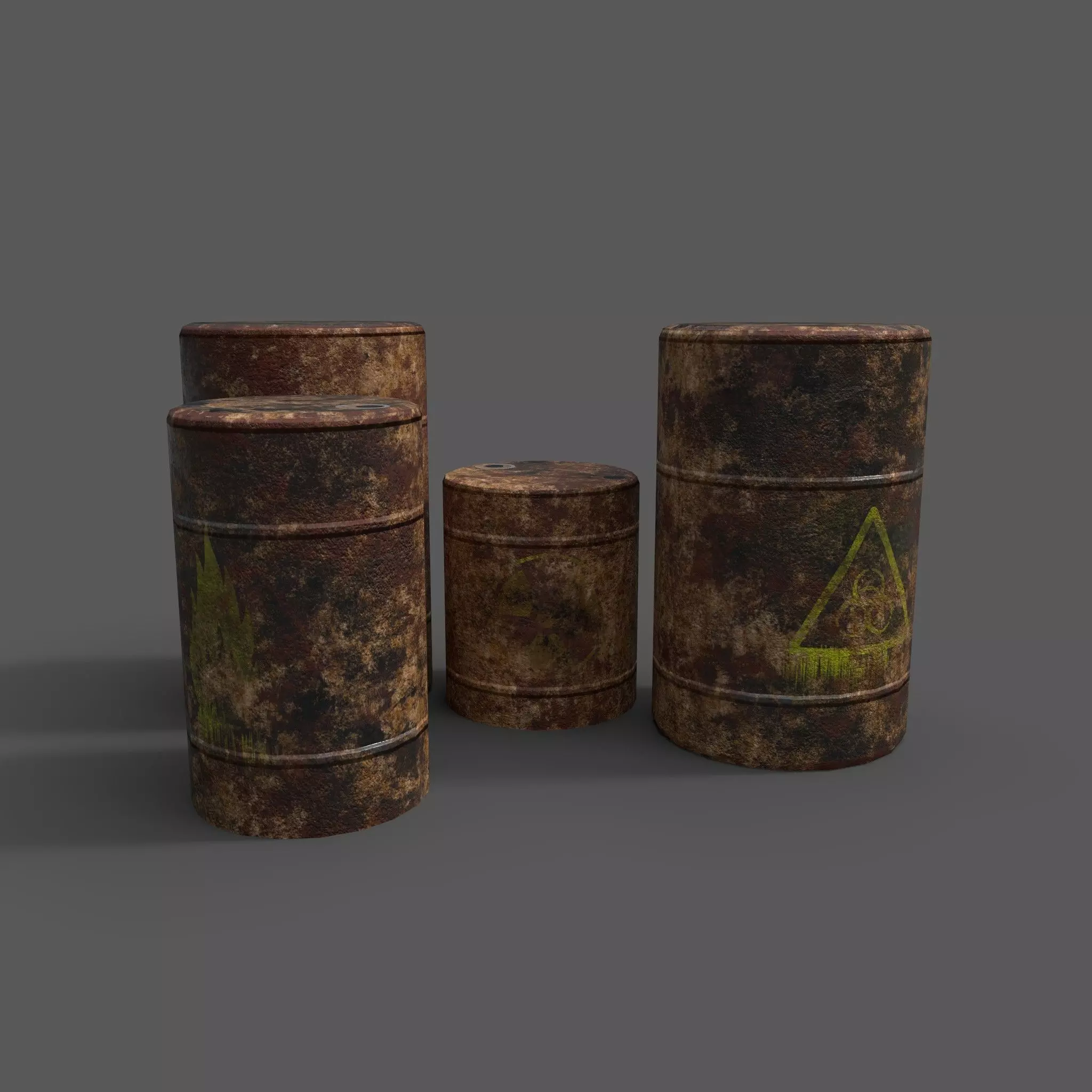 Barrels three metal Free low-poly 3D model