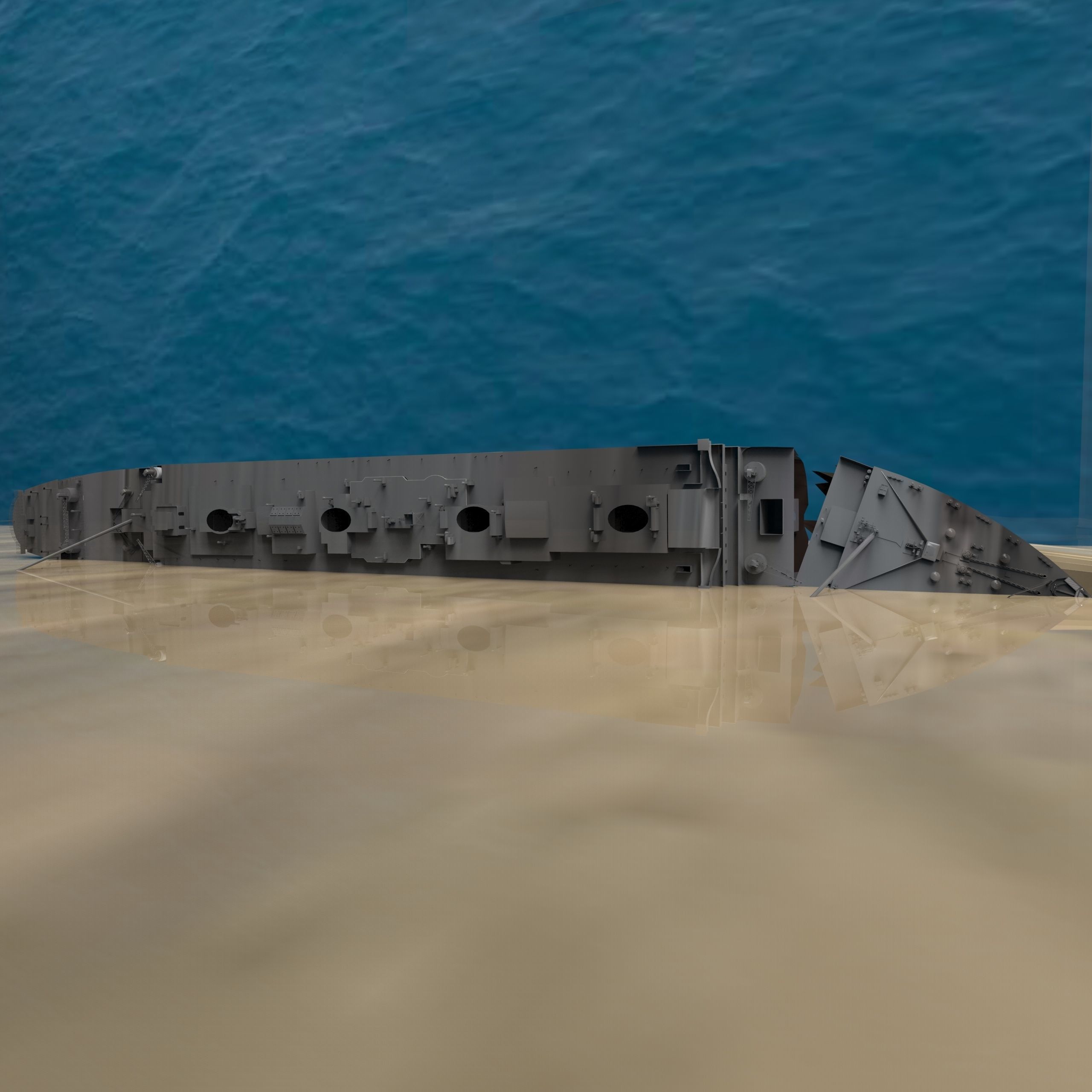 Shipwerck sinking ship in desert Low-poly 3D model_2