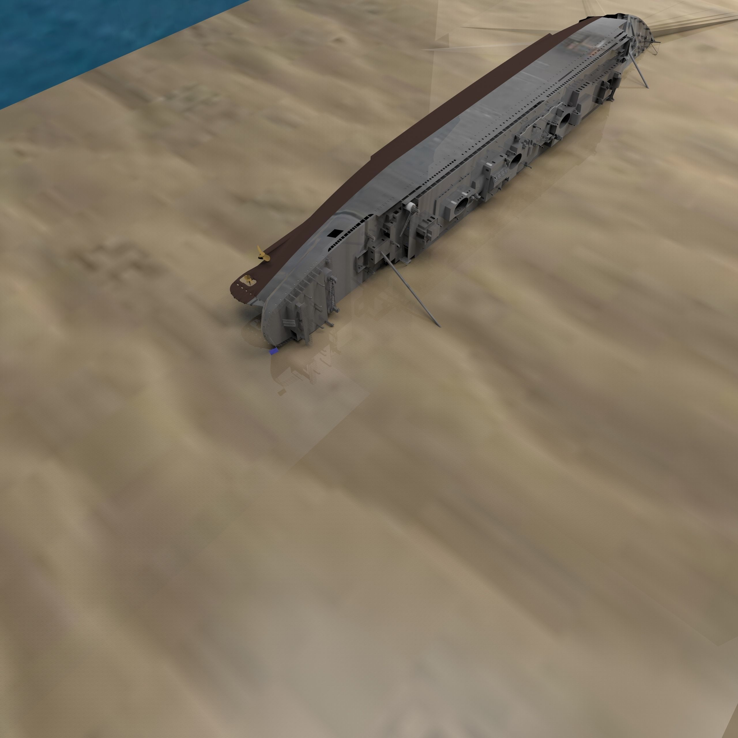 Shipwerck sinking ship in desert Low-poly 3D model_3